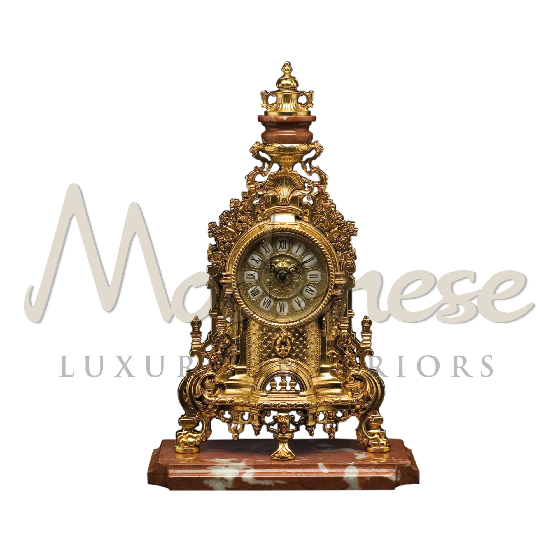 Luxurious Italian Elite Clock with Rosso Francia marble base for elegant home decor

