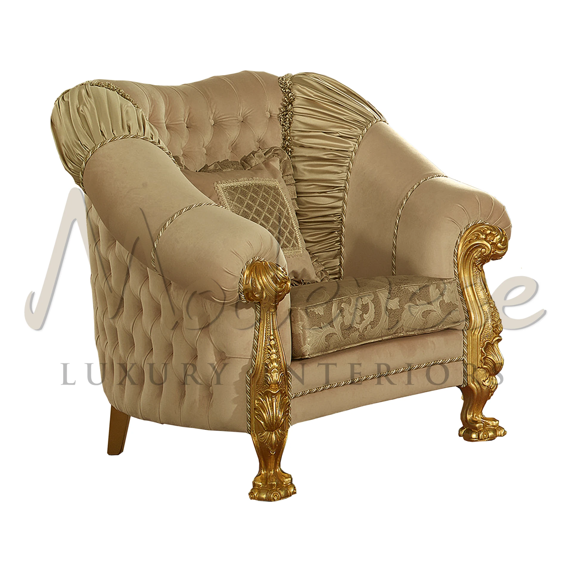 Ornate Gilded Throne Chair with Plush Velvet Upholstery