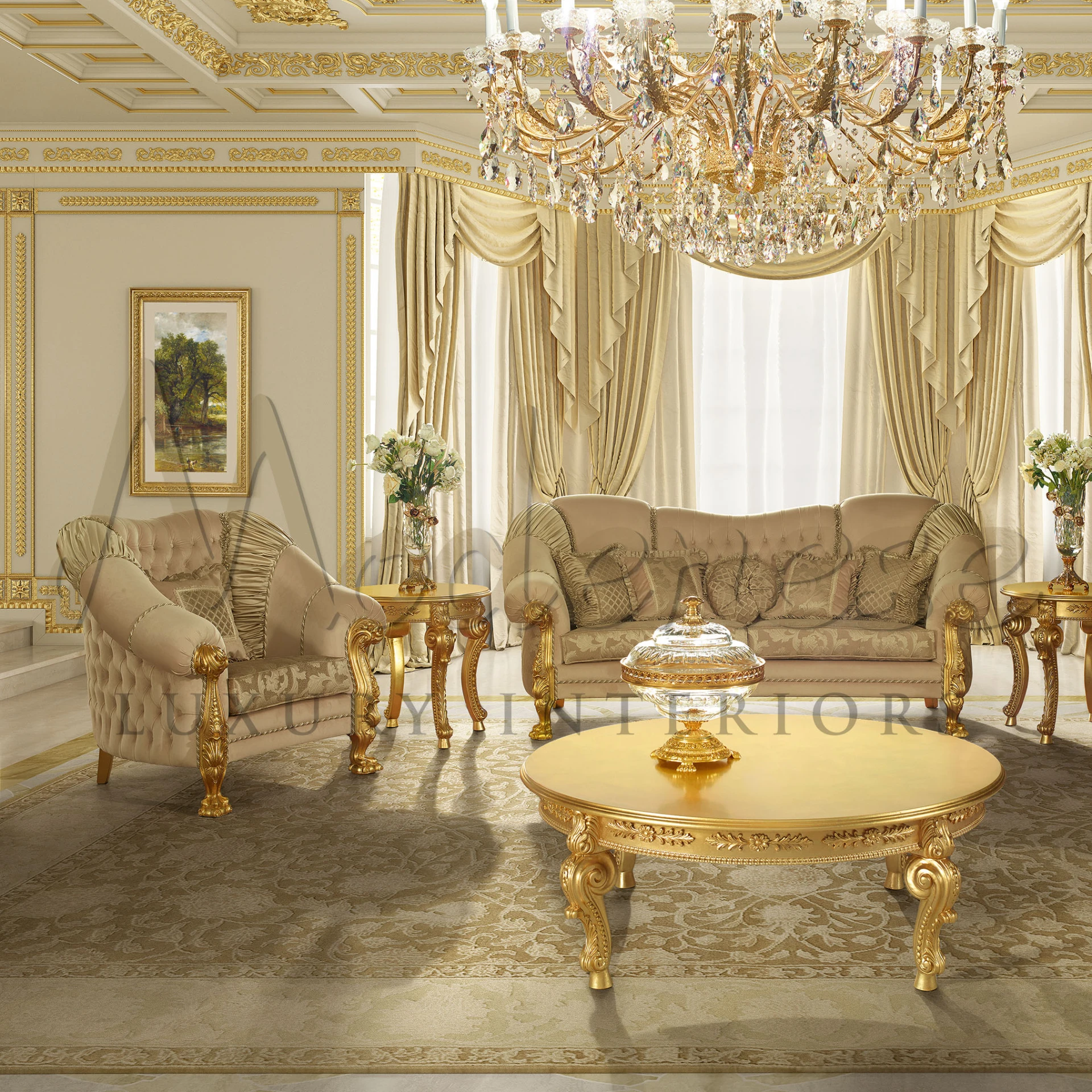 Vintage-inspired Gilded Armchair for Regal Living Spaces