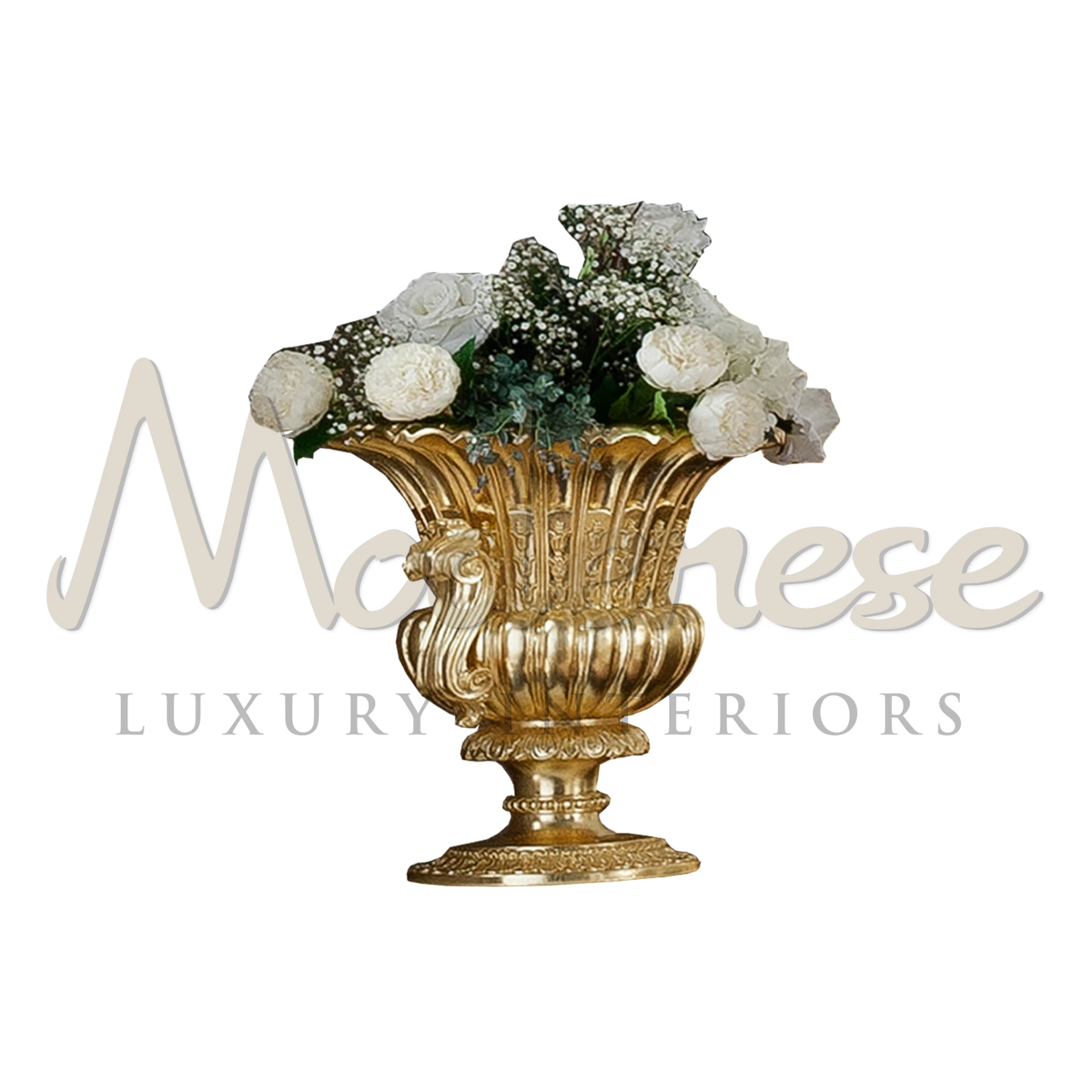 Heritage Vase in gold leaf finishing by Modenese, luxury interior decoration

