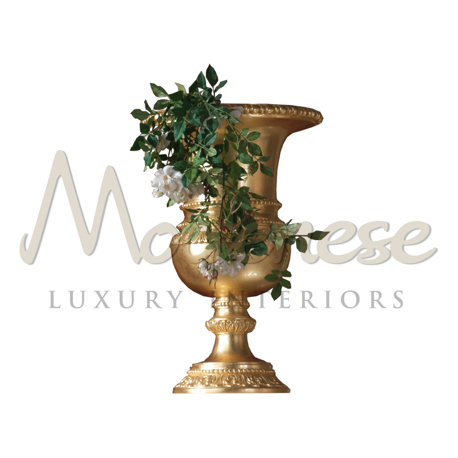 Golden Vase by Modenese Furniture with illustrious legacy design in gold leaf finish
