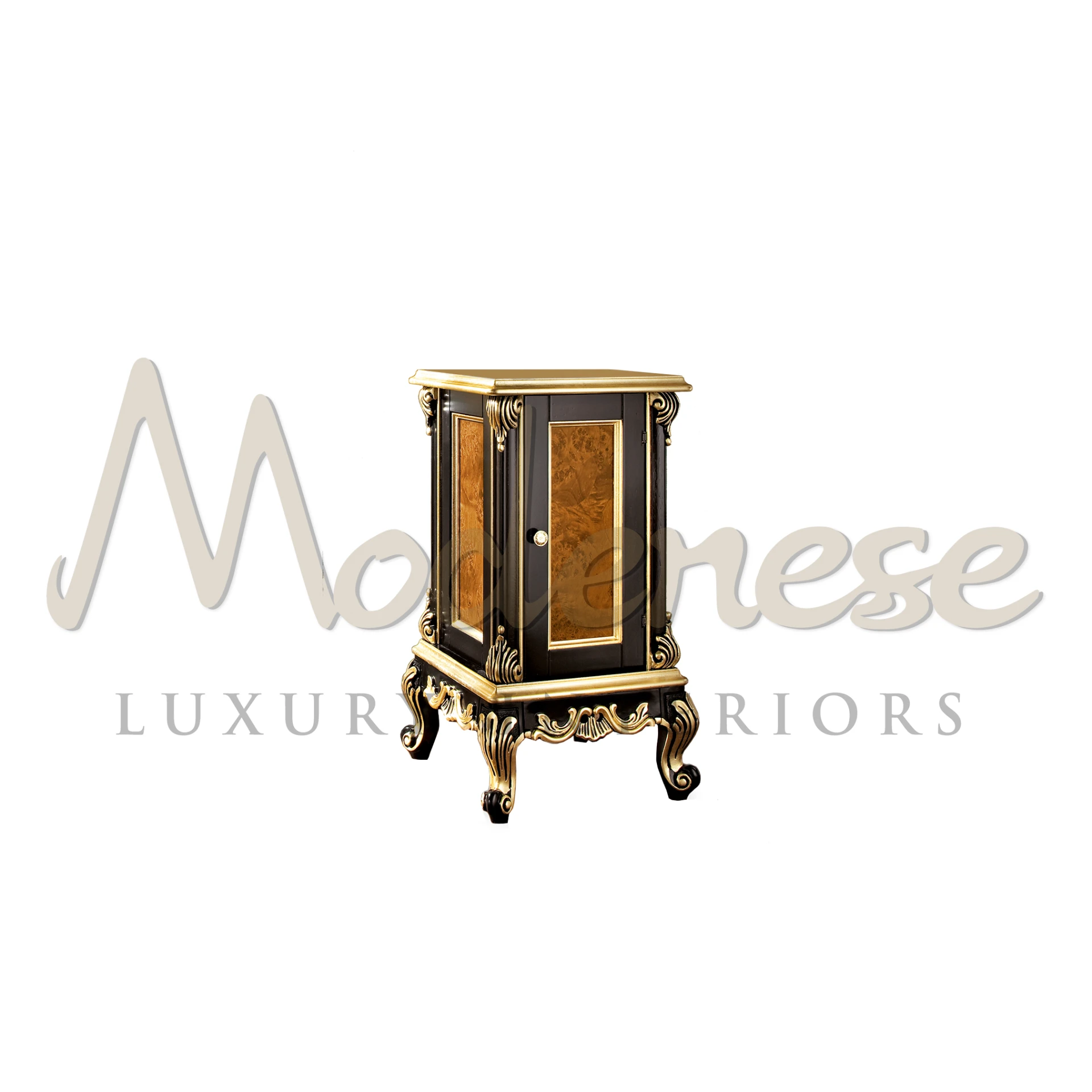 Luxury Radica Vase Stand with Black Lacquered Finish and Gold Leaf Detailing
