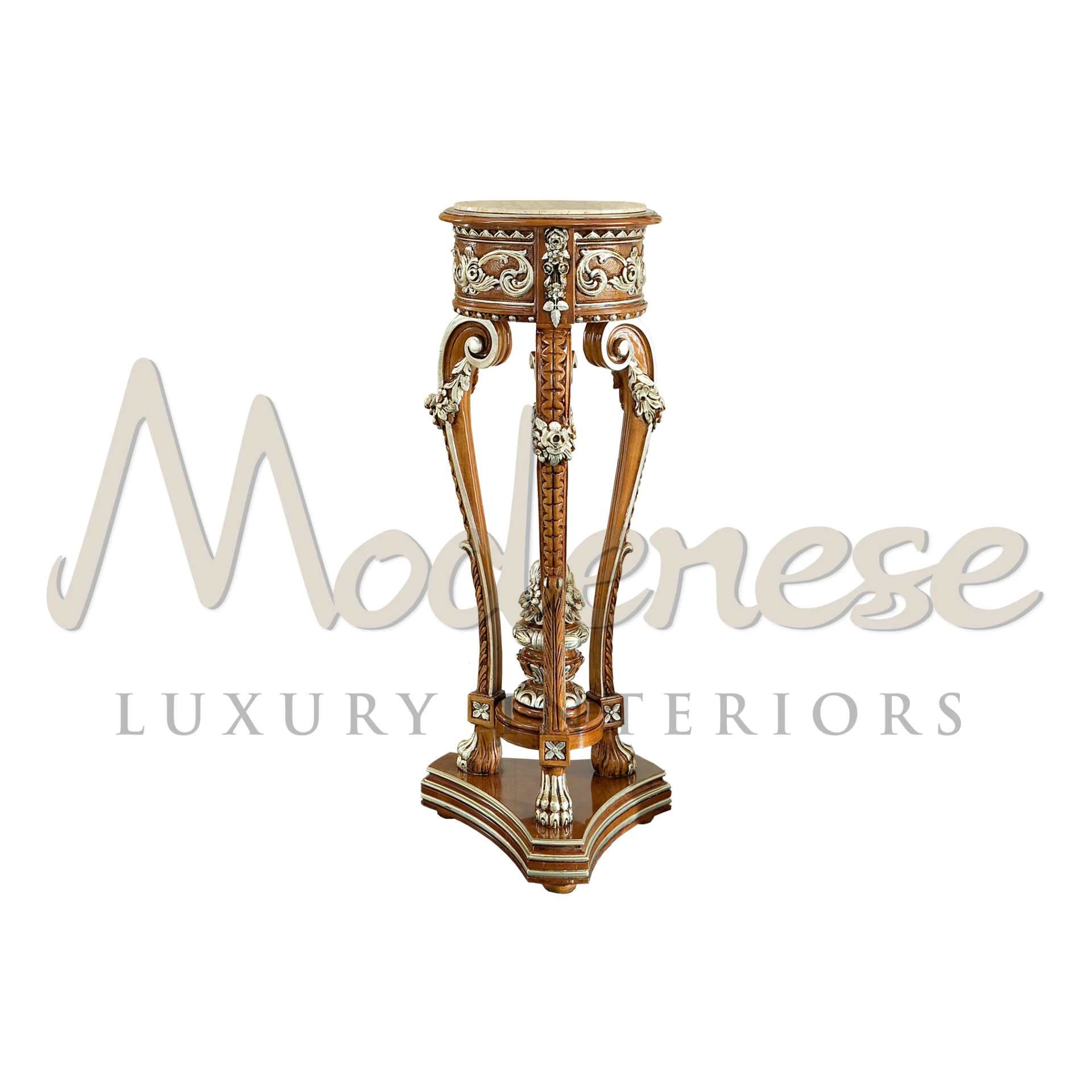 Elegance Vase Stand with Classic Walnut Finishing and Gold Leaf Details