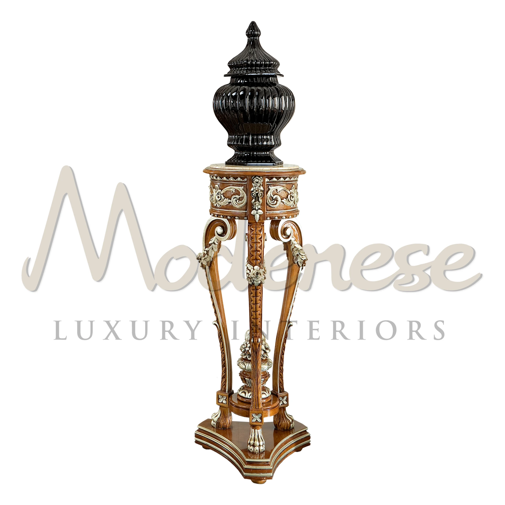 Luxurious Crema Valencia Marble Top Vase Stand by Modenese
