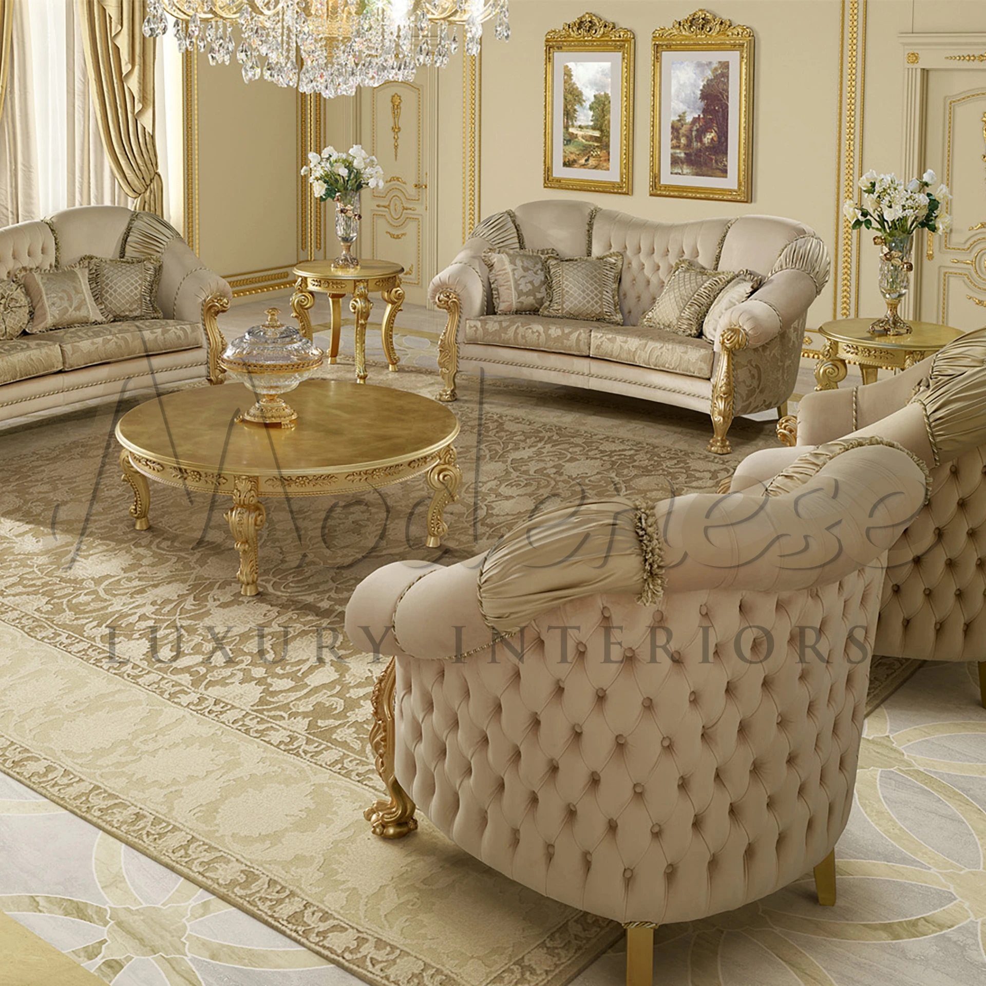 Gilded Royal Armchair: Timeless Elegance with Modern Flair