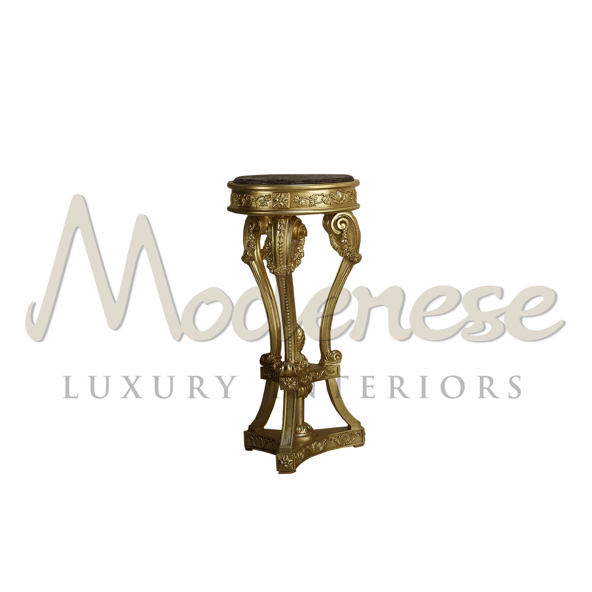 Rococò Vase Stand with Sparkling Gold Leaf and Emperador Dark Marble Top