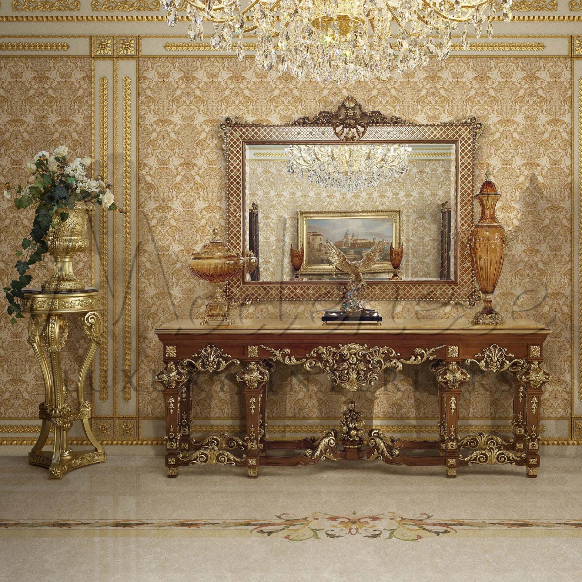 Gold Leaf Finished Rococò Vase Stand: The Ultimate Mansion Centrepiece
