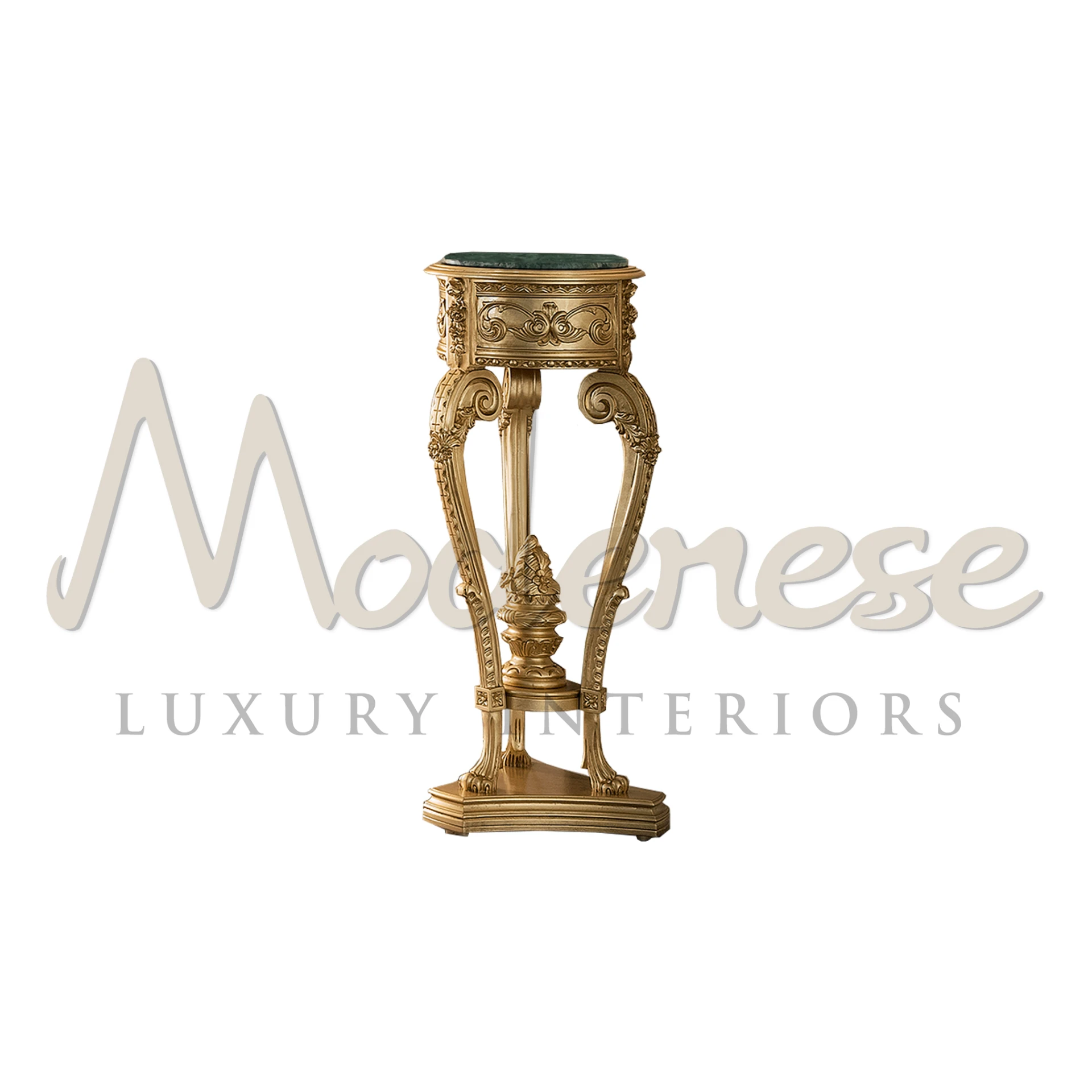 Art Deco Pedestal with Gold Leaf Finishing and Emperador Dark Marble Top
