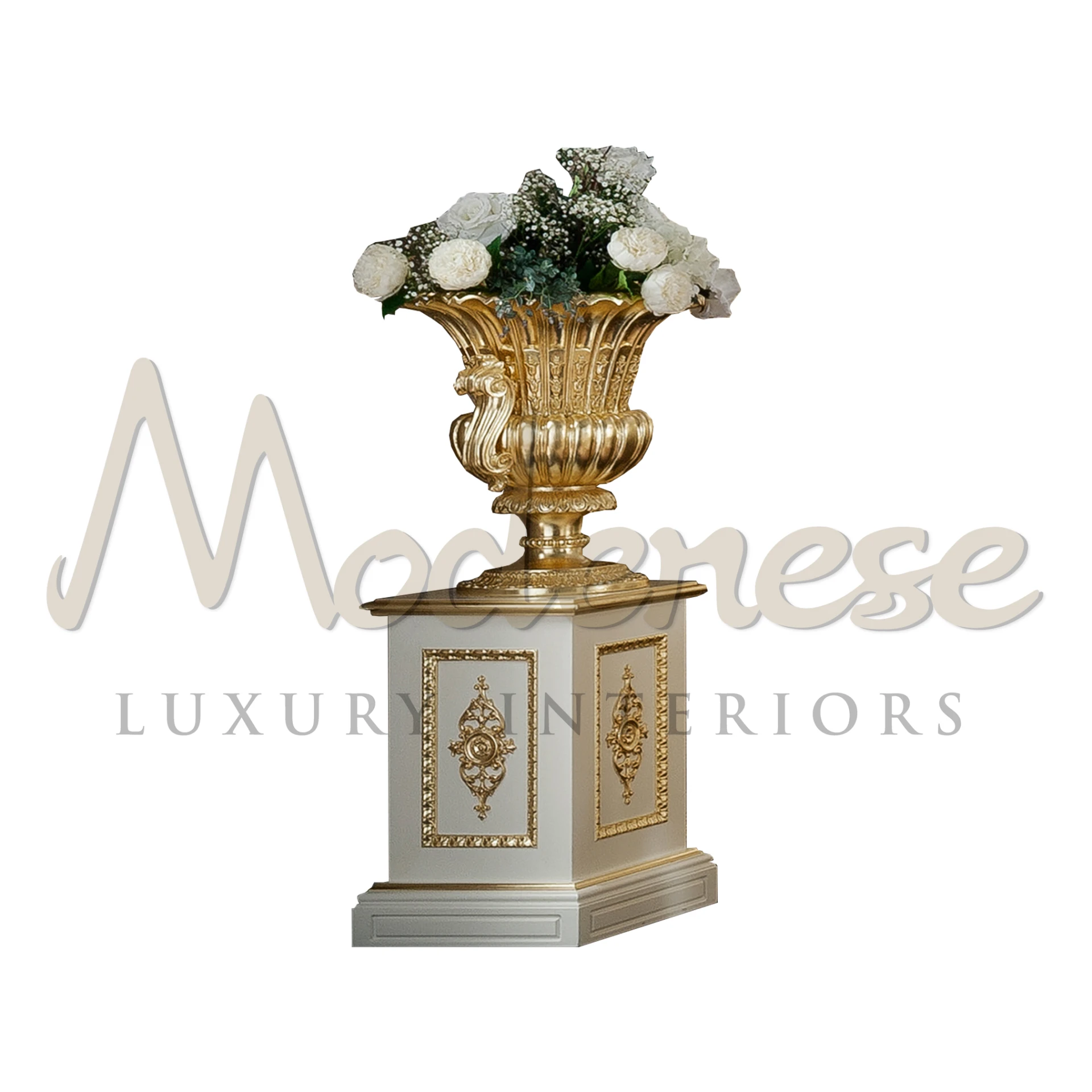 Elegant Interior Addition: Ivory and Gold Leaf Box Column Vase Stand
