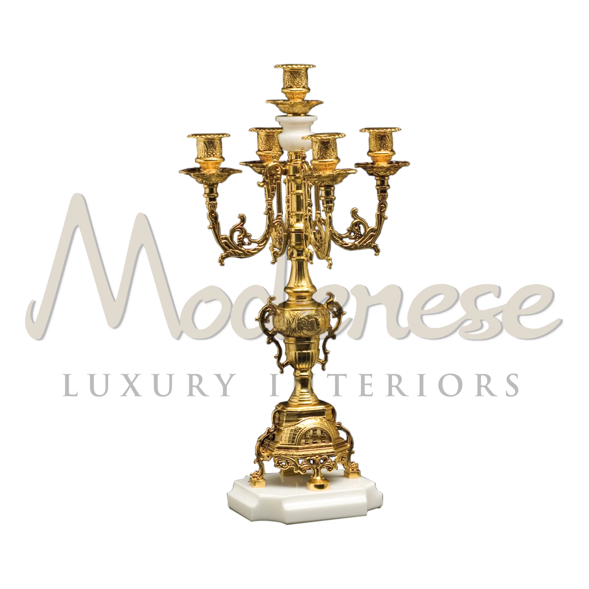 Luxury Italian Column Candelabra by Modenese with Elegant Gold Details
