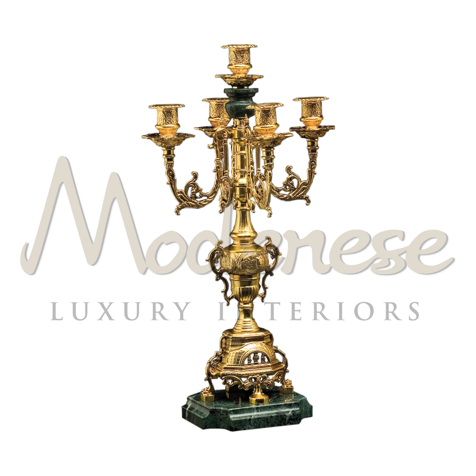 French Furniture Inspired Candelabra with Flower Decorations and Marble Base