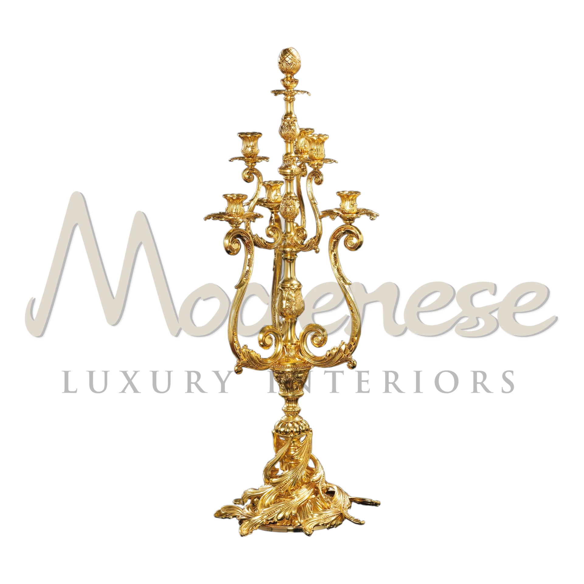 Baroque Candelabra with Gold Leaf Finishing by Modenese Furniture
