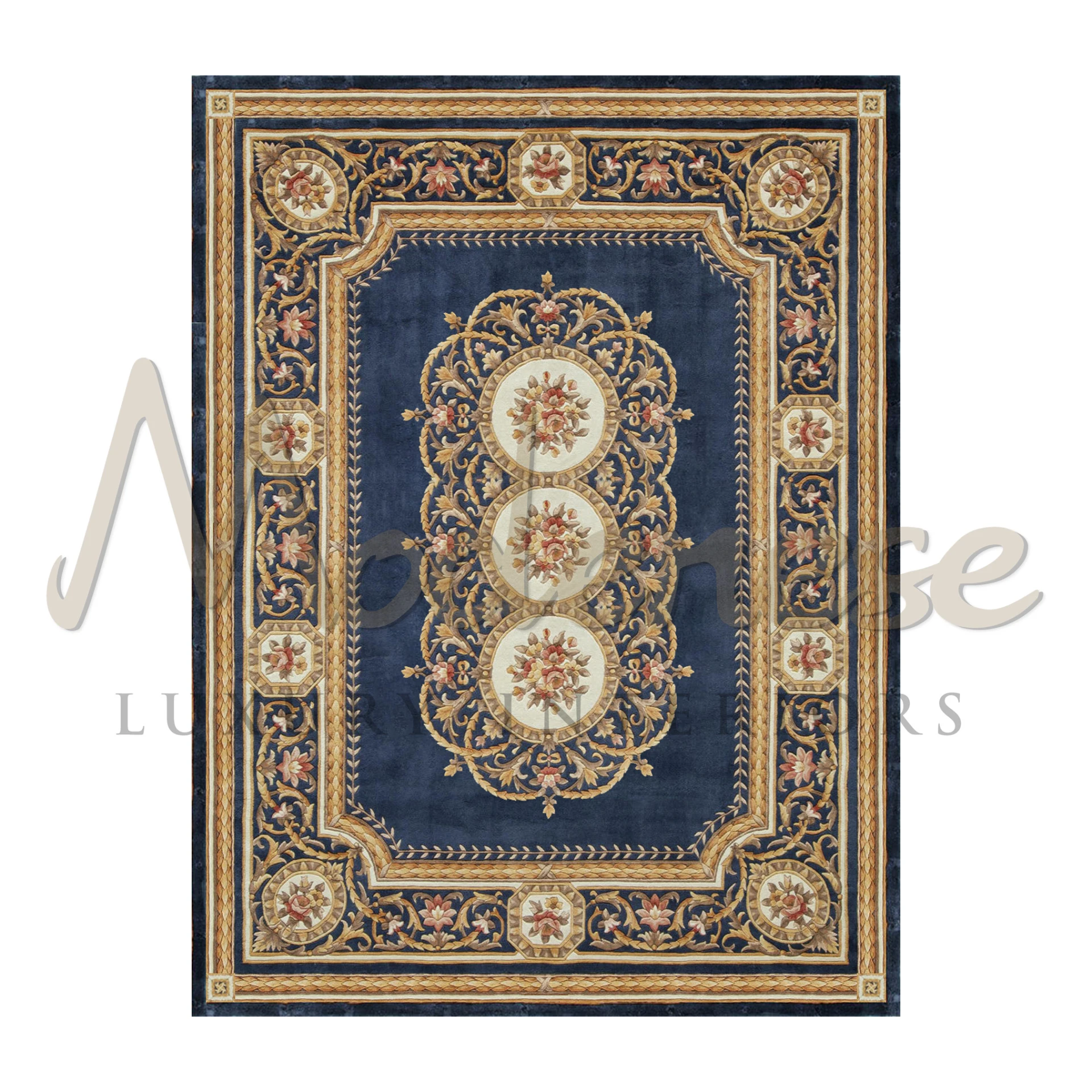 Handcrafted Imperial Grace Blue Rug by Modenese
