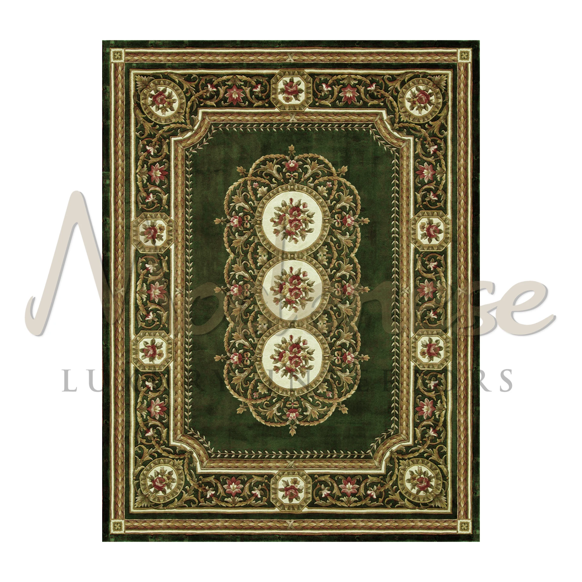 Handcrafted Green Silk Rug made in italy by Modenese