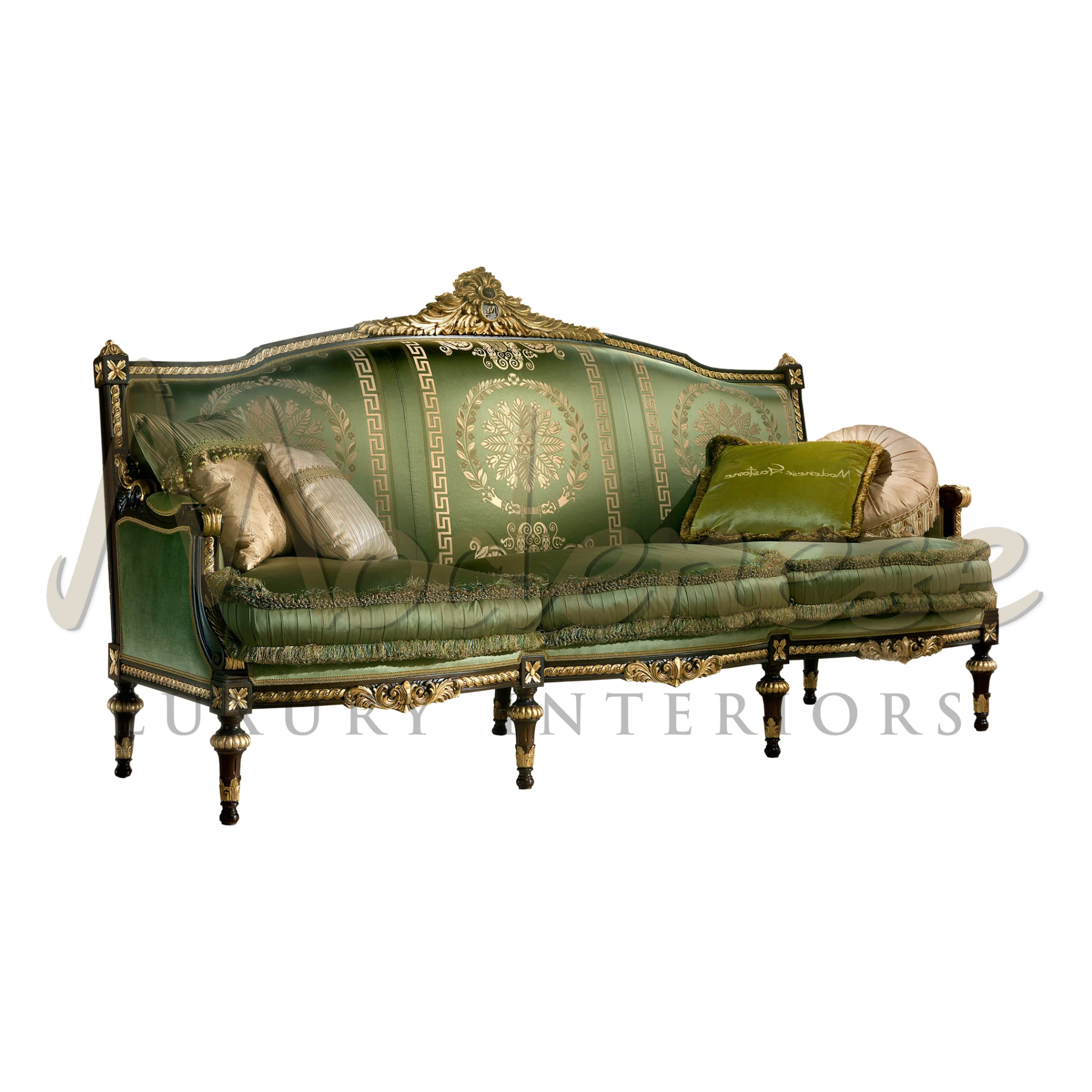 Vintage-Inspired Green Victorian Sofa with Damask Upholstery