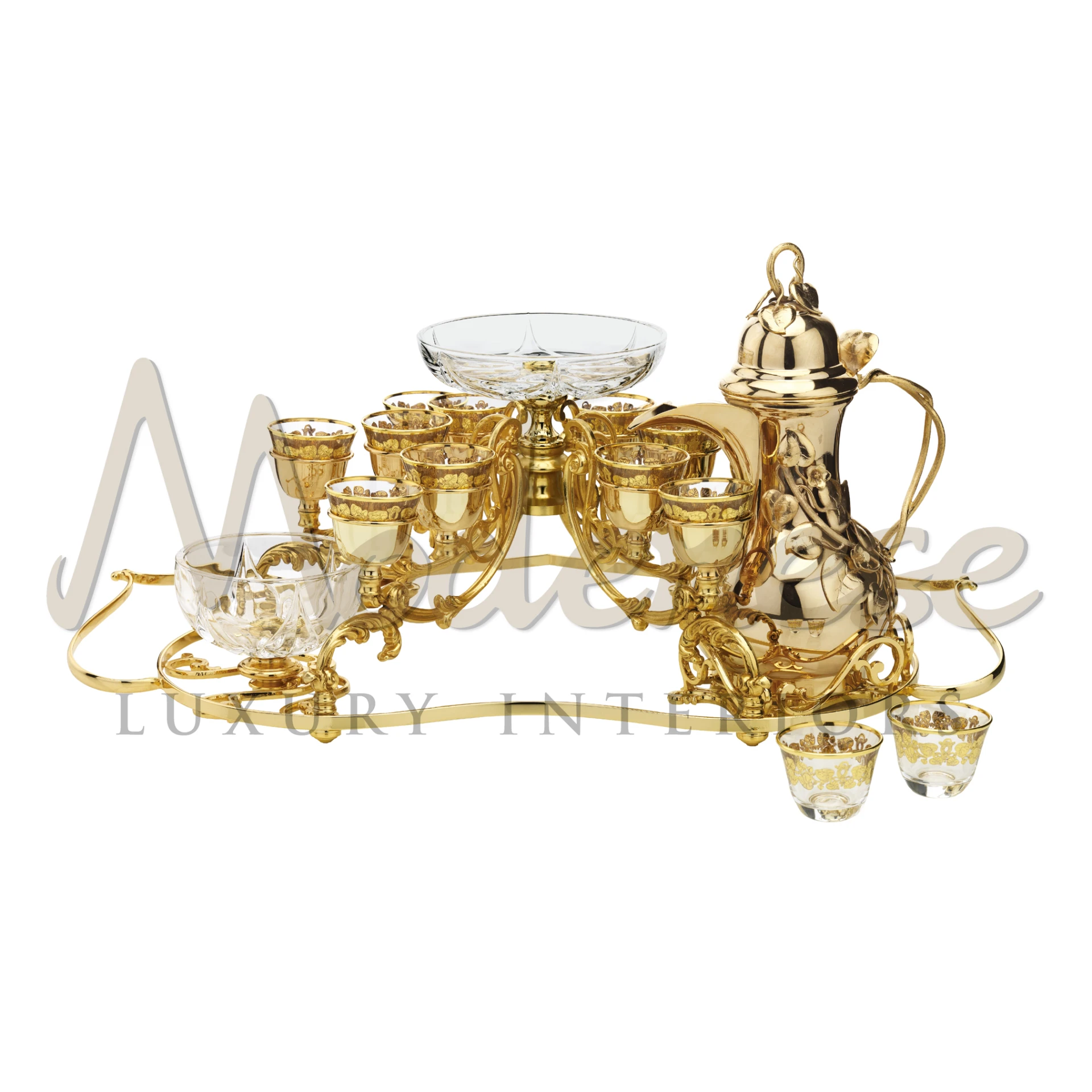 Elegant Coffee Tray with Pot and Cups in Gold”
