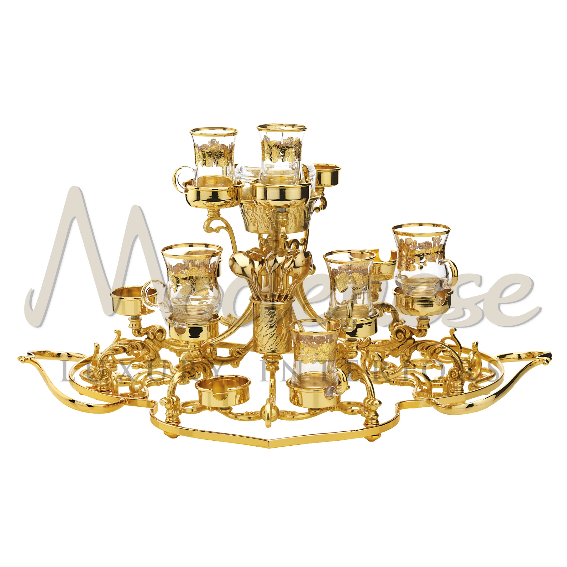 Luxurious Golden Tea Set with Intricate Designs