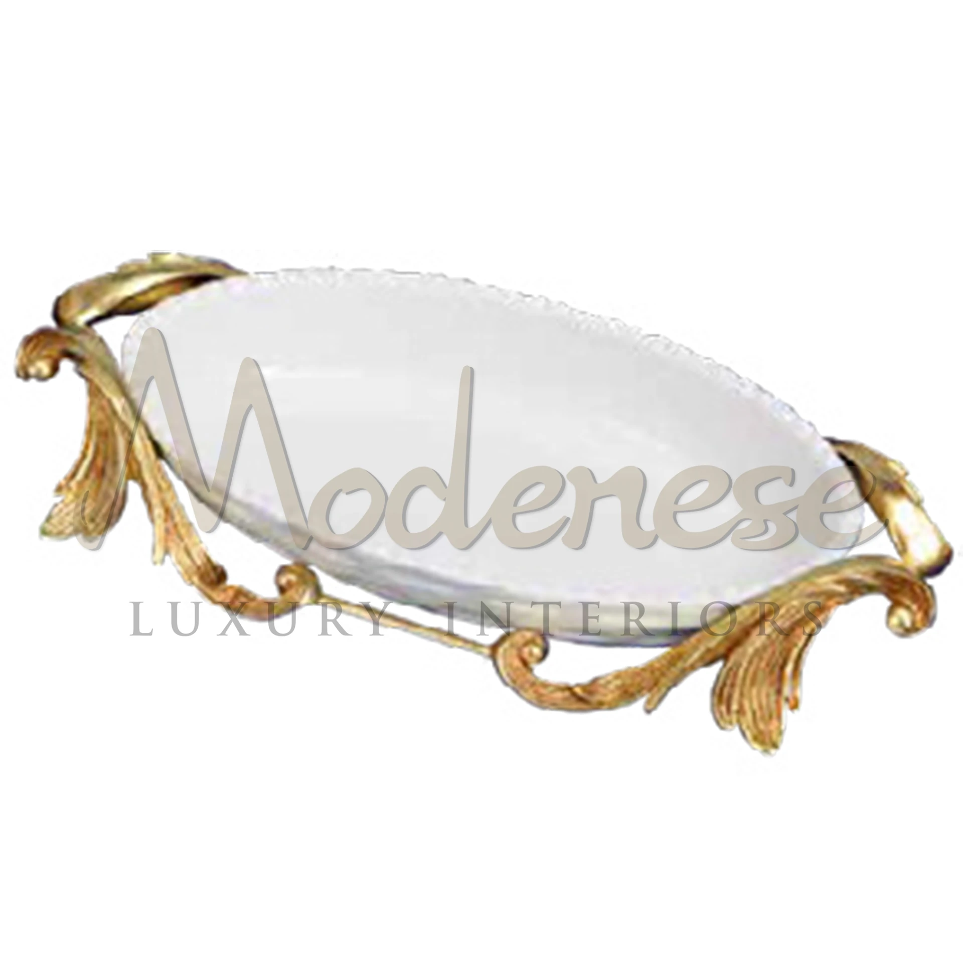 White oval plate with gold design decor