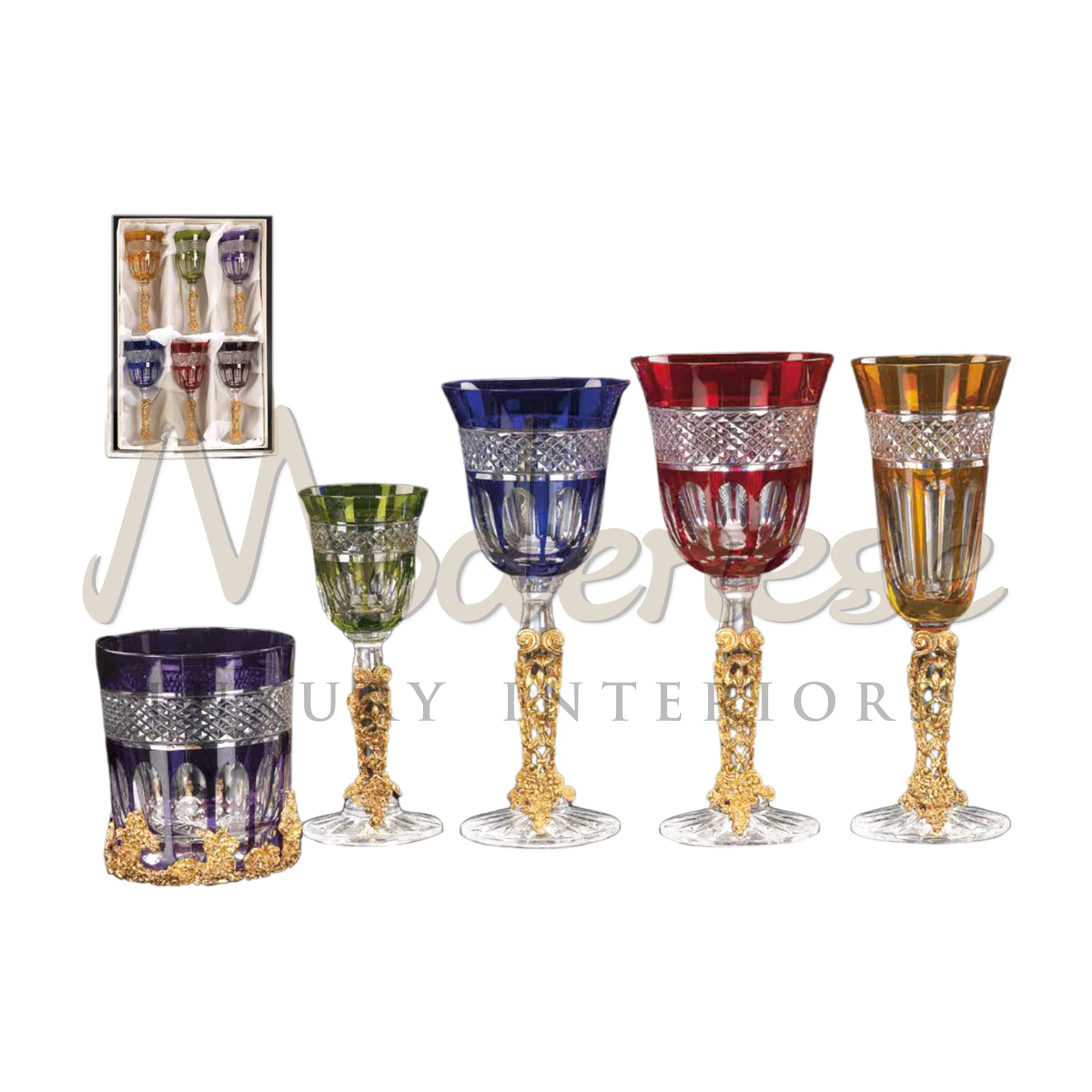 An Exclusive Colorful Glasses Set, perfect for wine, cocktails, or any beverage.