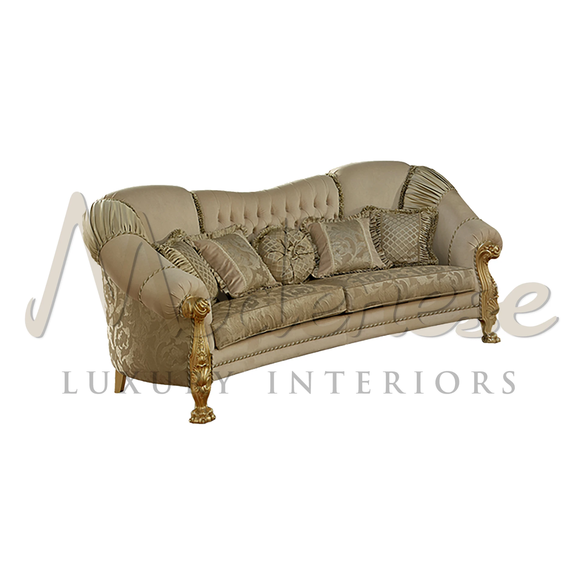 Opulent Gilded Sofa with Golden Beige Fabric: A Regal Centerpiece for Luxurious Living