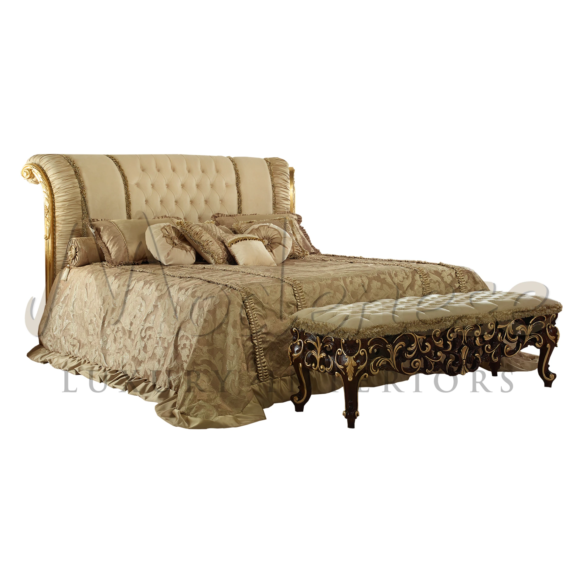 Damask Beige Bed Cover Handmade in Italy
