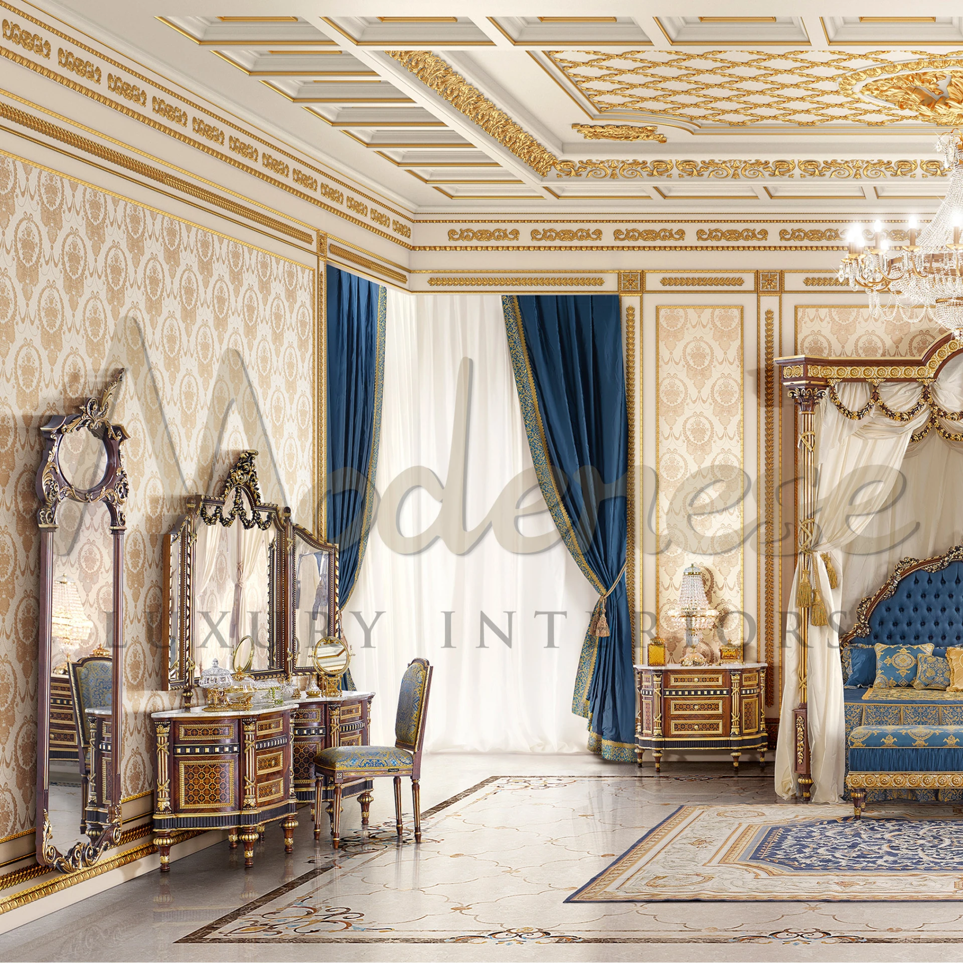 Lavish dining room with intricate designs and luxurious furnishings