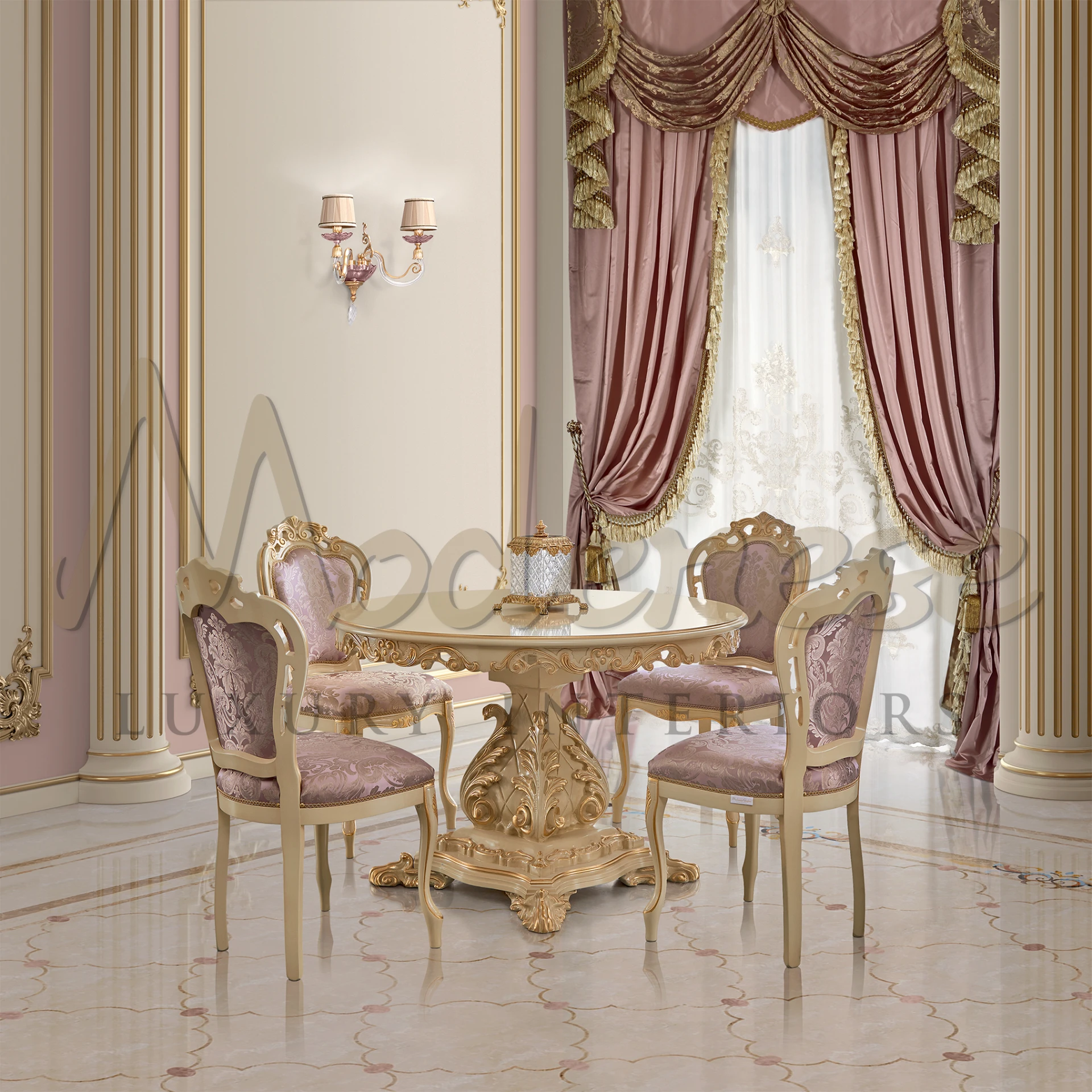 Lavish dining area with detailed design elements and luxurious decor