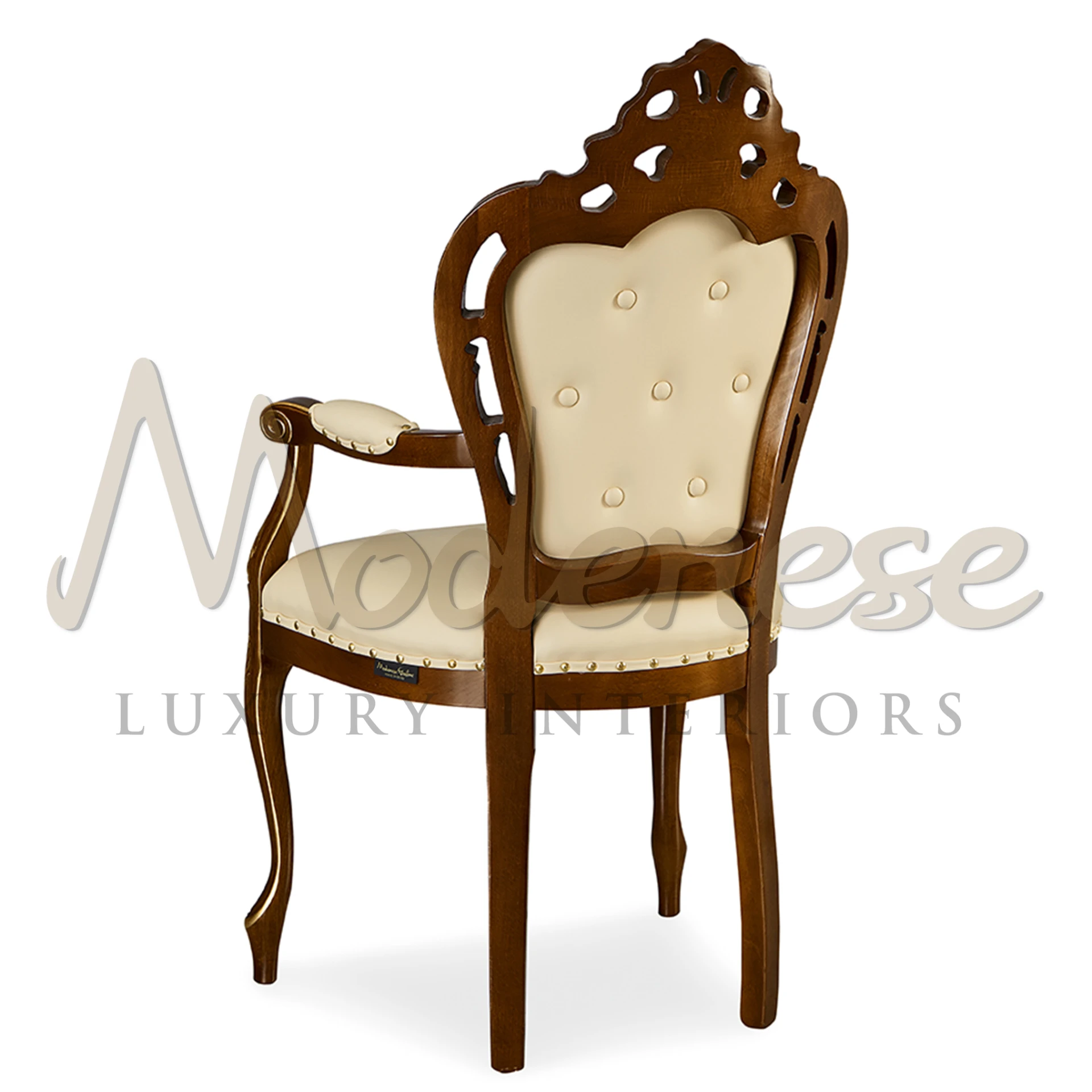 Renaissance Chair with Armrests with cream leather a statement of sophistication.