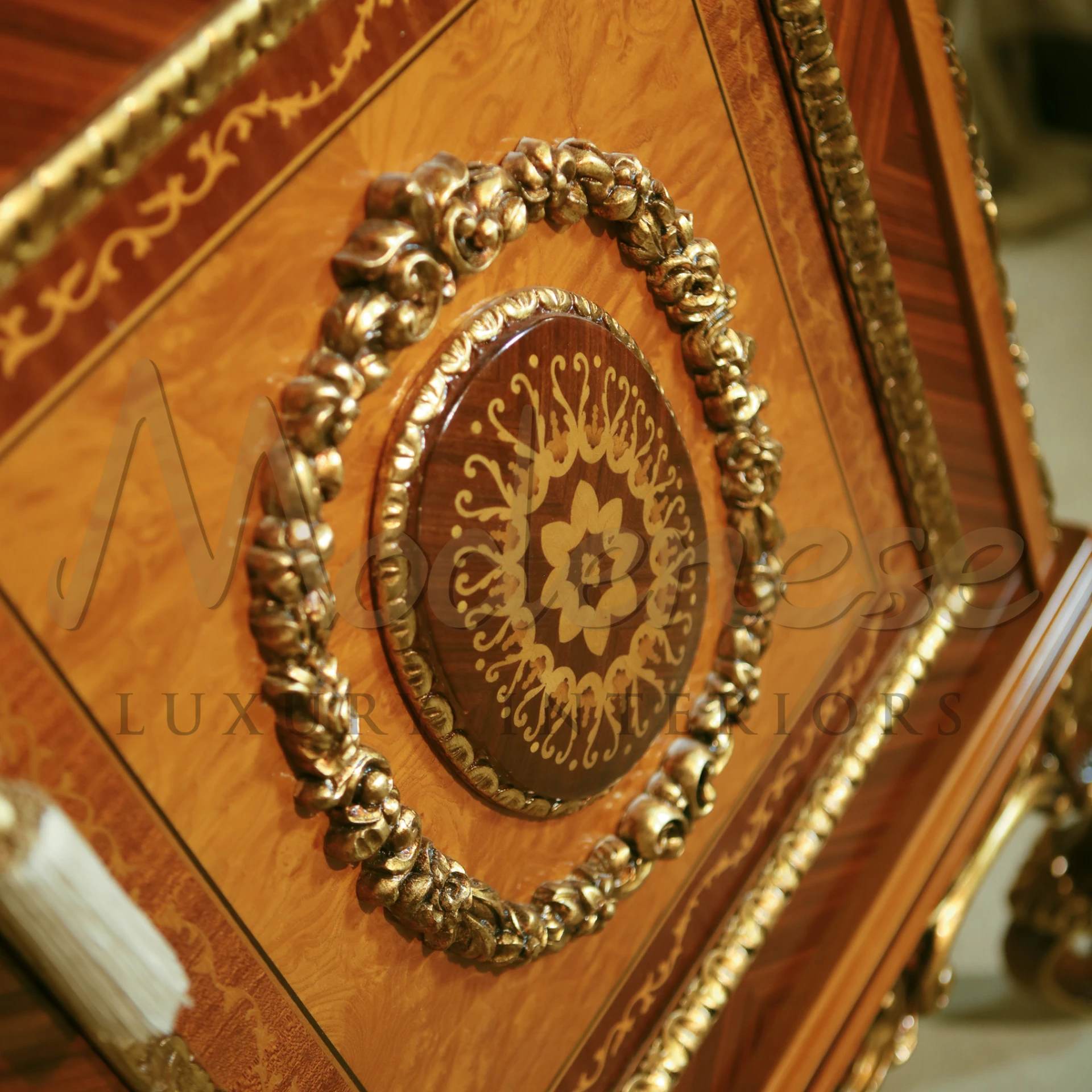 A close up view of the door design of baroque sideboard.