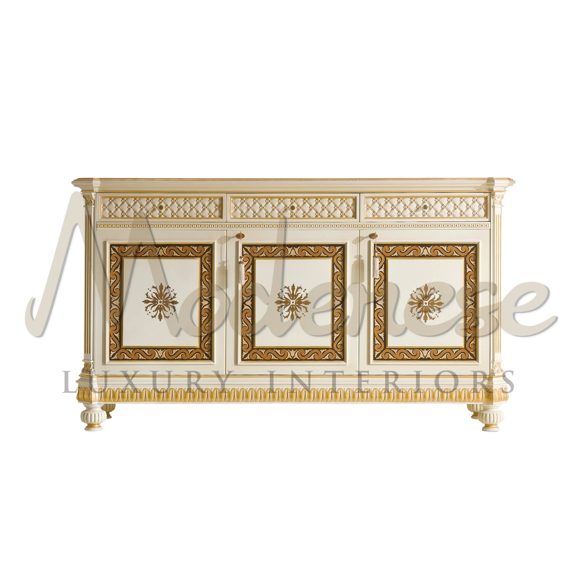 Nobel Style 3-Doors Sideboard with complicated gold detailing.