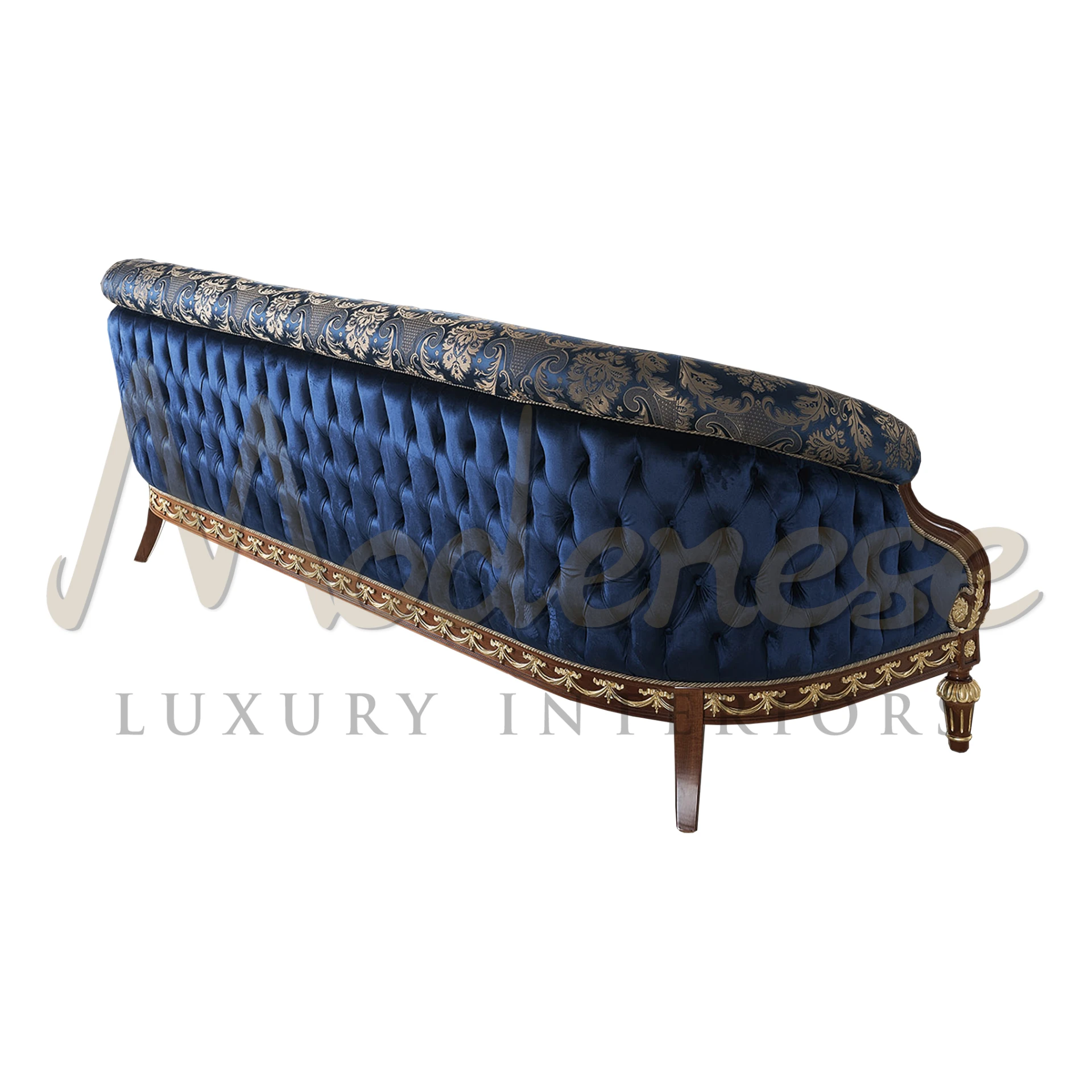A lavish sofa by Modenese Luxury Furniture, featuring intricate detailing and plush upholstery, perfect for upscale interiors.