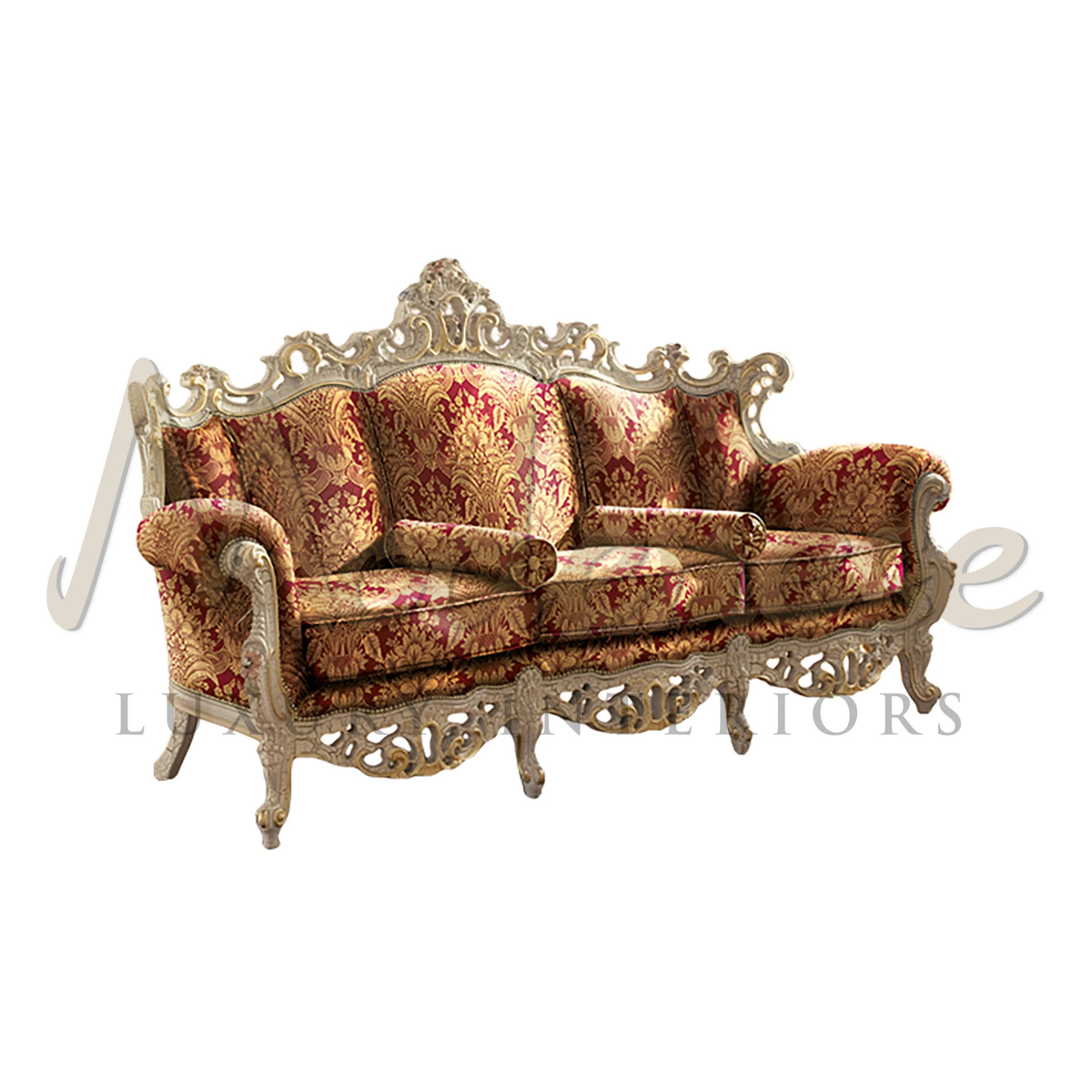 Experience the epitome of regal refinement with our Baroque Ivory Lacquered Sofa. 