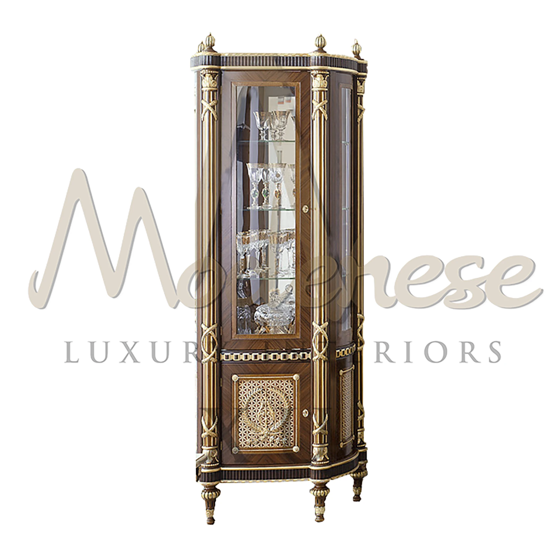 Classic Walnut 1-Door Cabinet with complex gold inlays and fancy carvings
