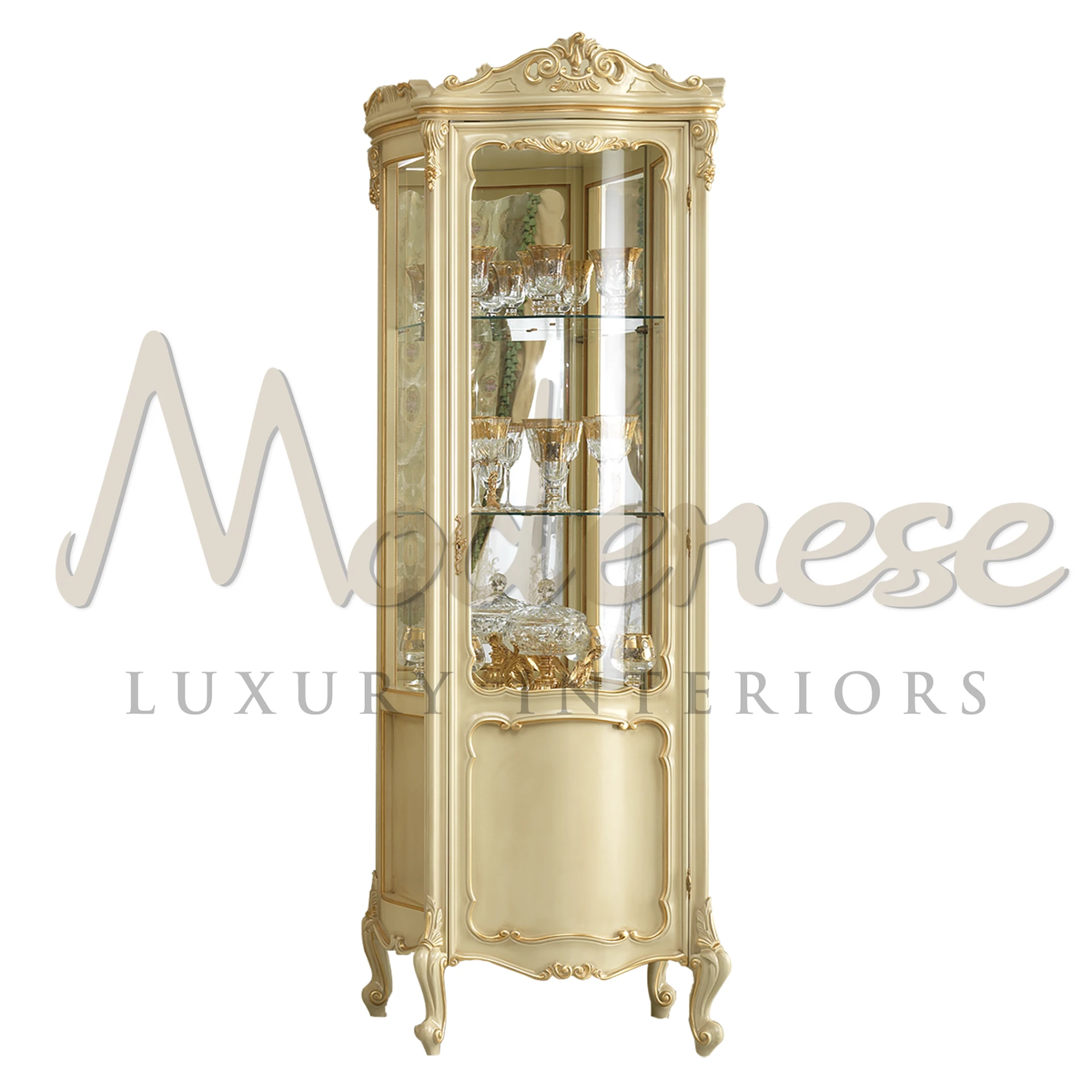 Ivory Royal Baroque Classic Cream 1-Door Cabinet with gold leaf details