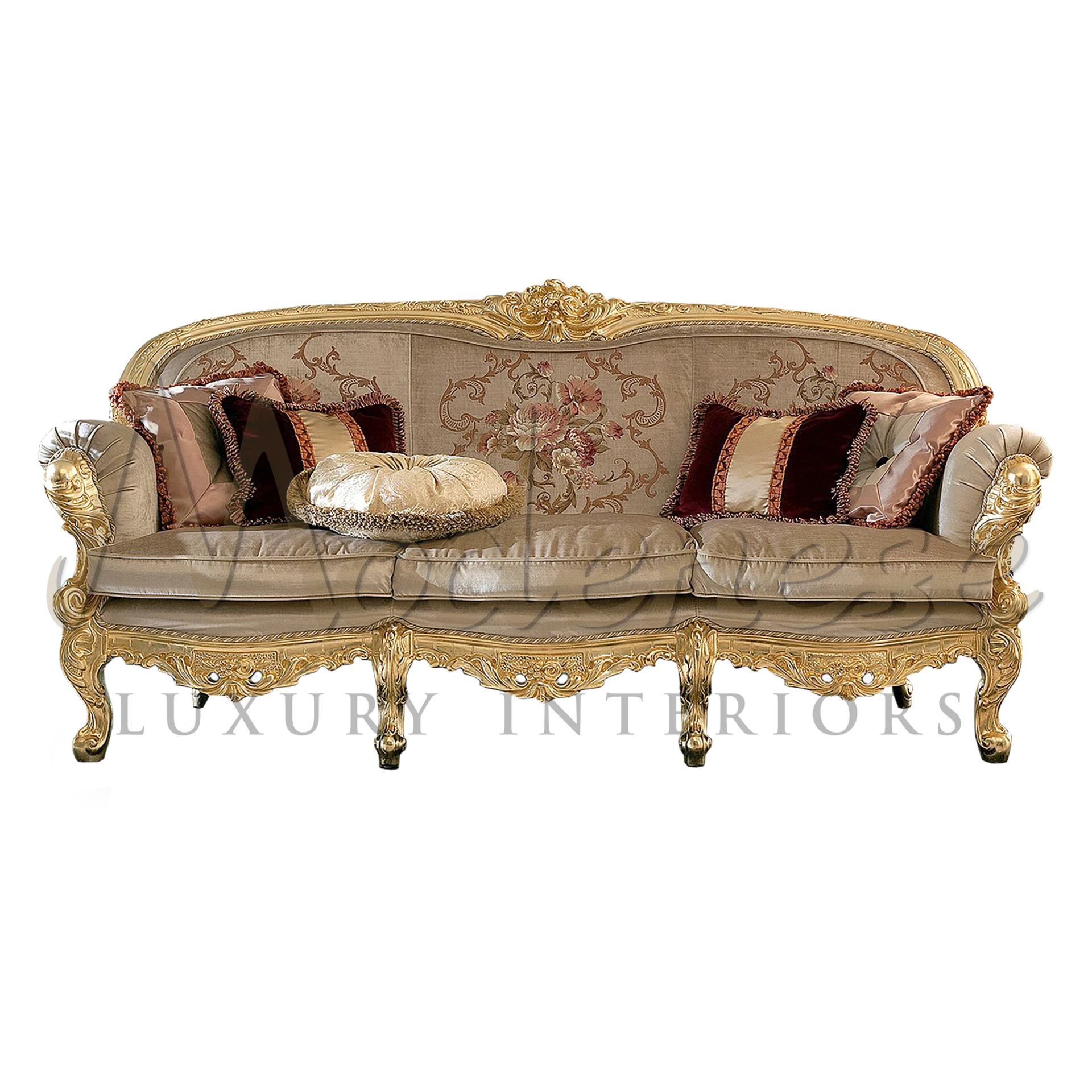 Transport yourself to the grandeur of French chateaus with our Golden Beige Floral Sofa. 
