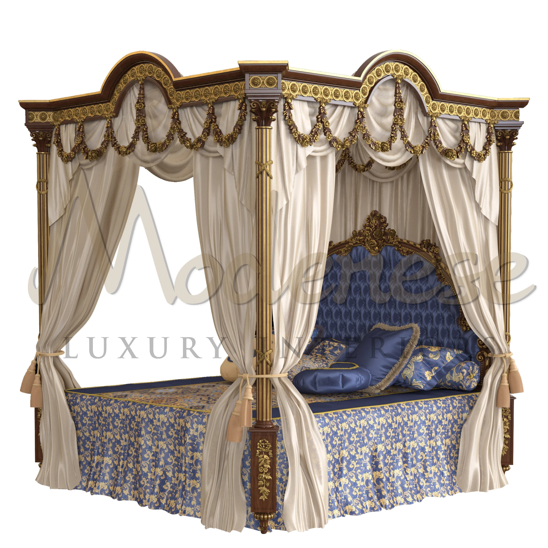 Indulge in regal slumber with our luxury Royal Canopy Bed. Crafted with exquisite detail, it's the epitome of sophistication.