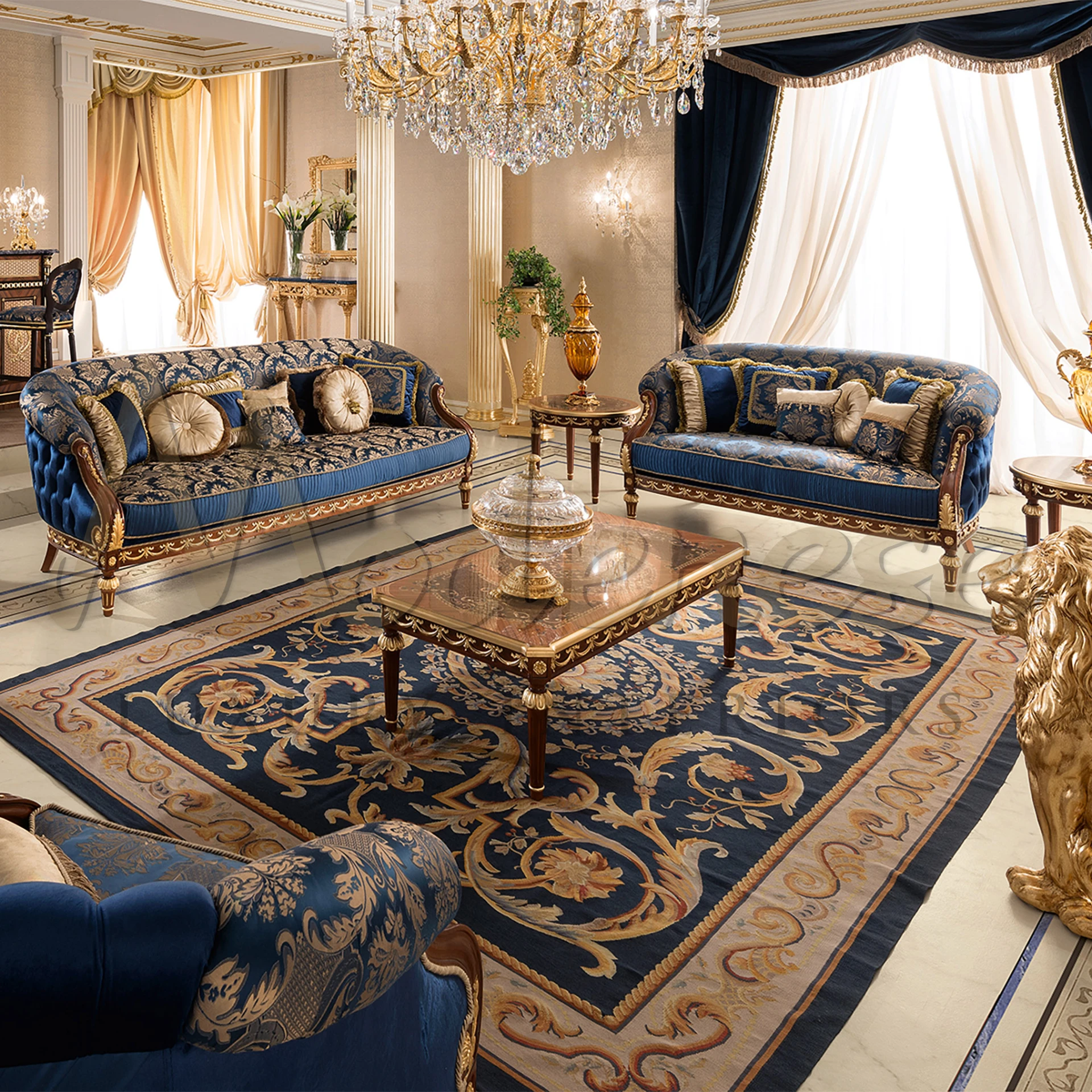Luxury Redefined: Elegant Blue Gold Sofa for Stylish Living Spaces