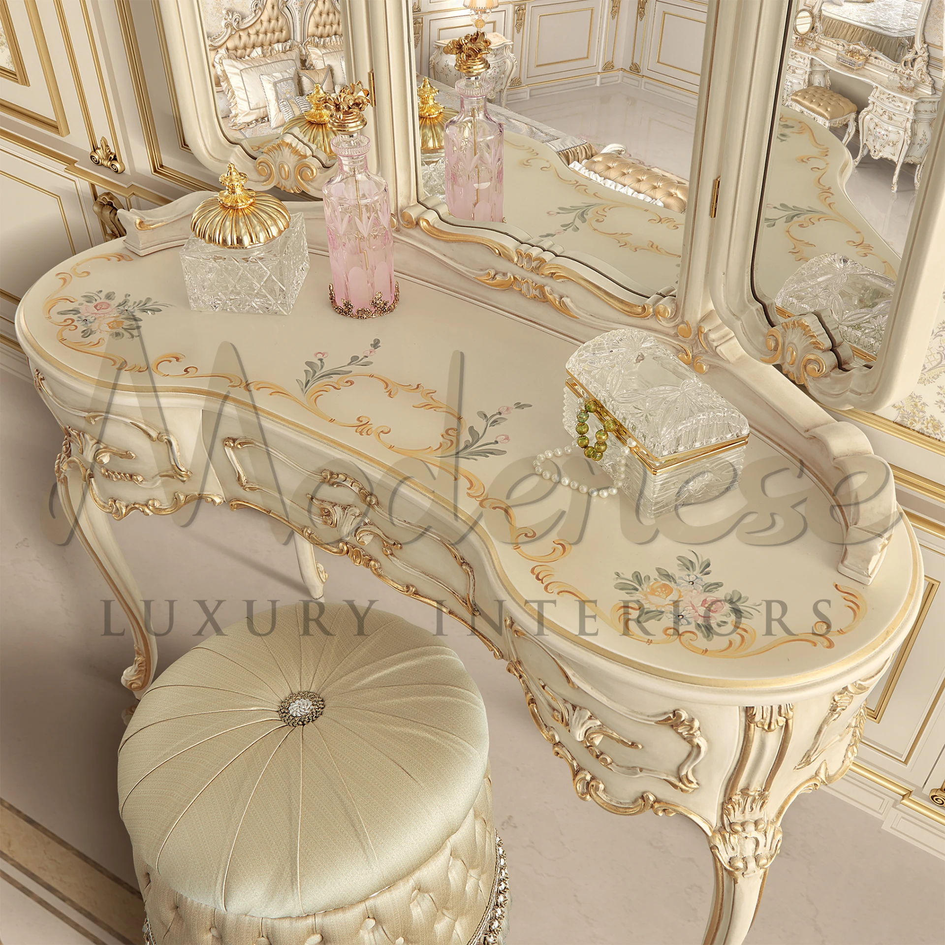 Indulge in classic sophistication with our Victorian-inspired dressing table, boasting a unique bean shape and exquisite craftsmanship for timeless allure.