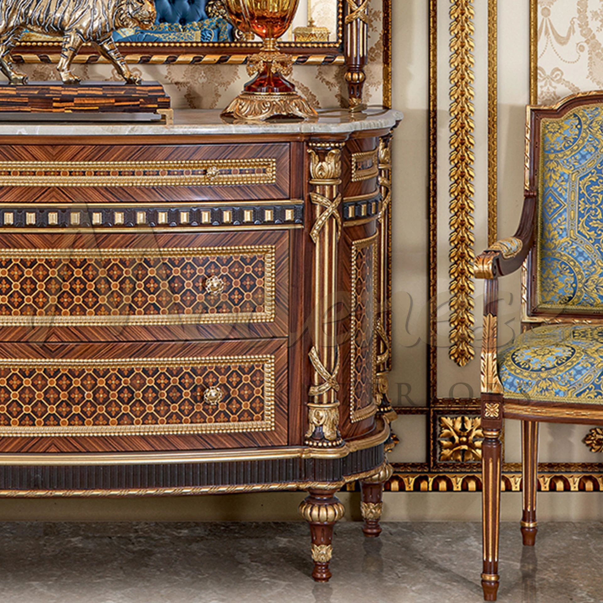 Immerse yourself in opulence with our French marquetry chest of drawers, showcasing refined craftsmanship and intricate detailing. Explore your decor with timeless sophistication.