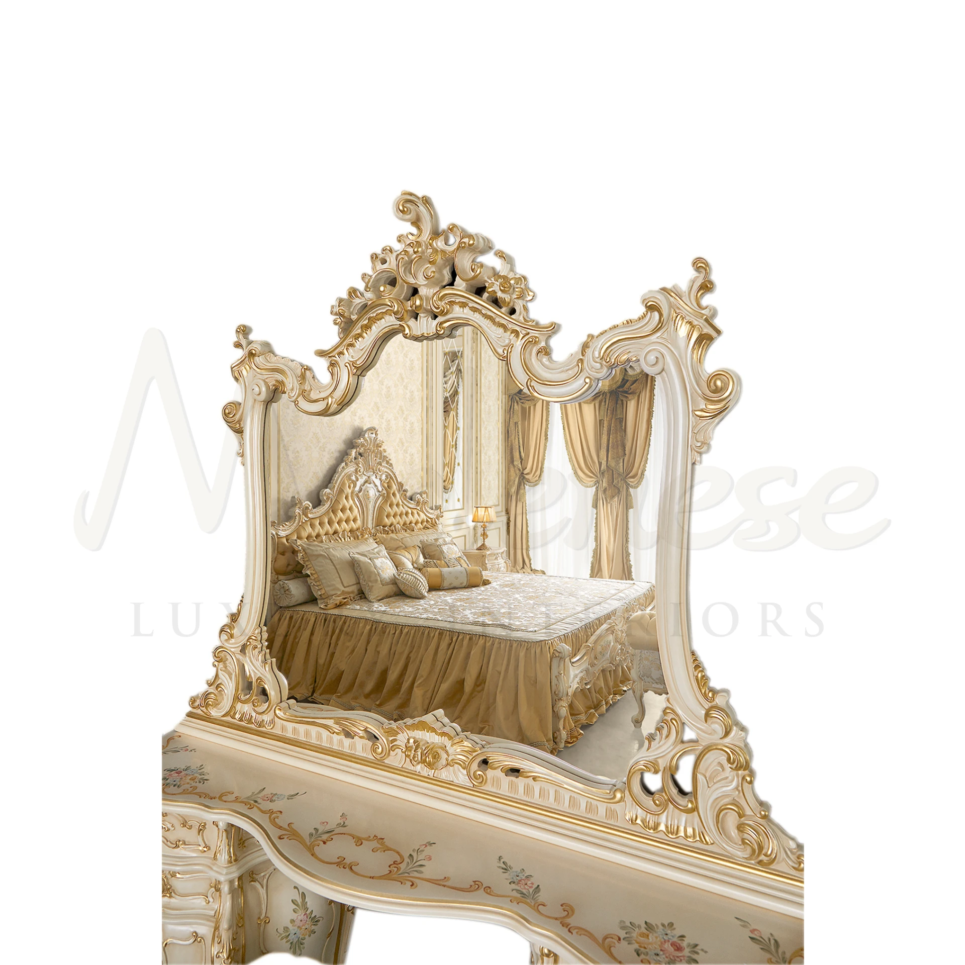 Classic Style Figured Mirror, showcasing intricate carvings and gold leaf embellishments for a luxurious interior design.