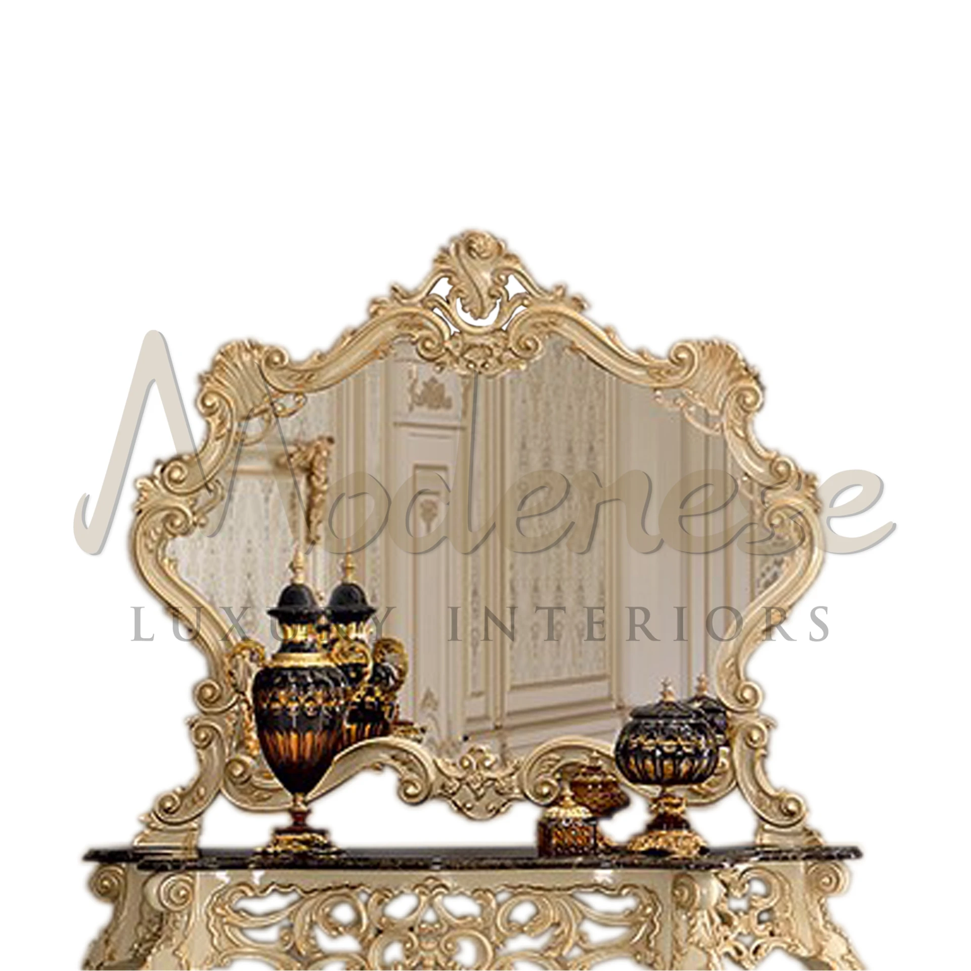 Florentine Figured Mirror, a luxury mirror crafted with gold leaf by Italian artisans, epitomizing handmade elegance in home decor.