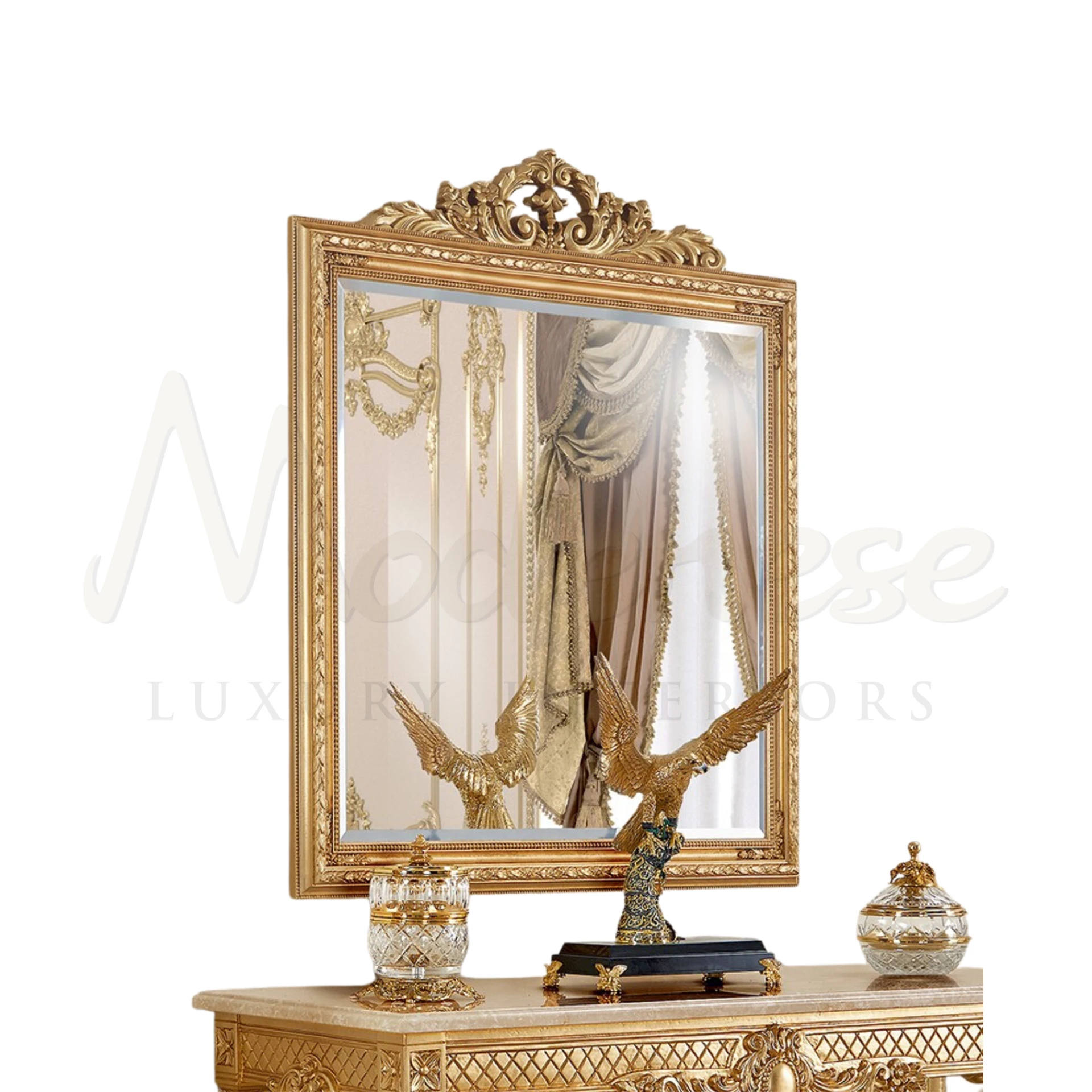 Noble Gold Leaf Mirror with classic botanical detailing, blending baroque and antique styles for a luxurious interior design statement.