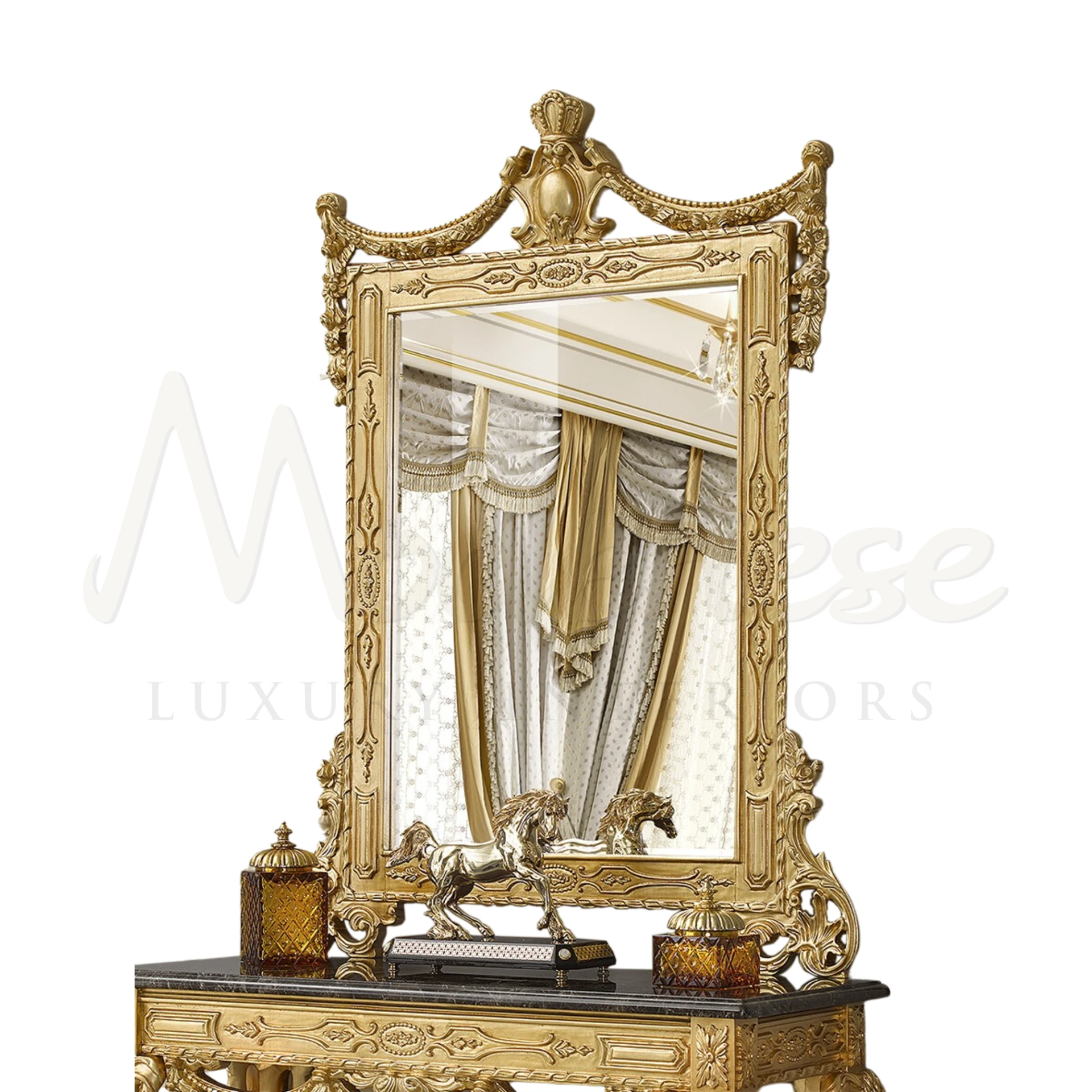 Exquisite Gold Leaf Mirror: a masterpiece of Italian design, bringing timeless elegance and style to luxury home decor.