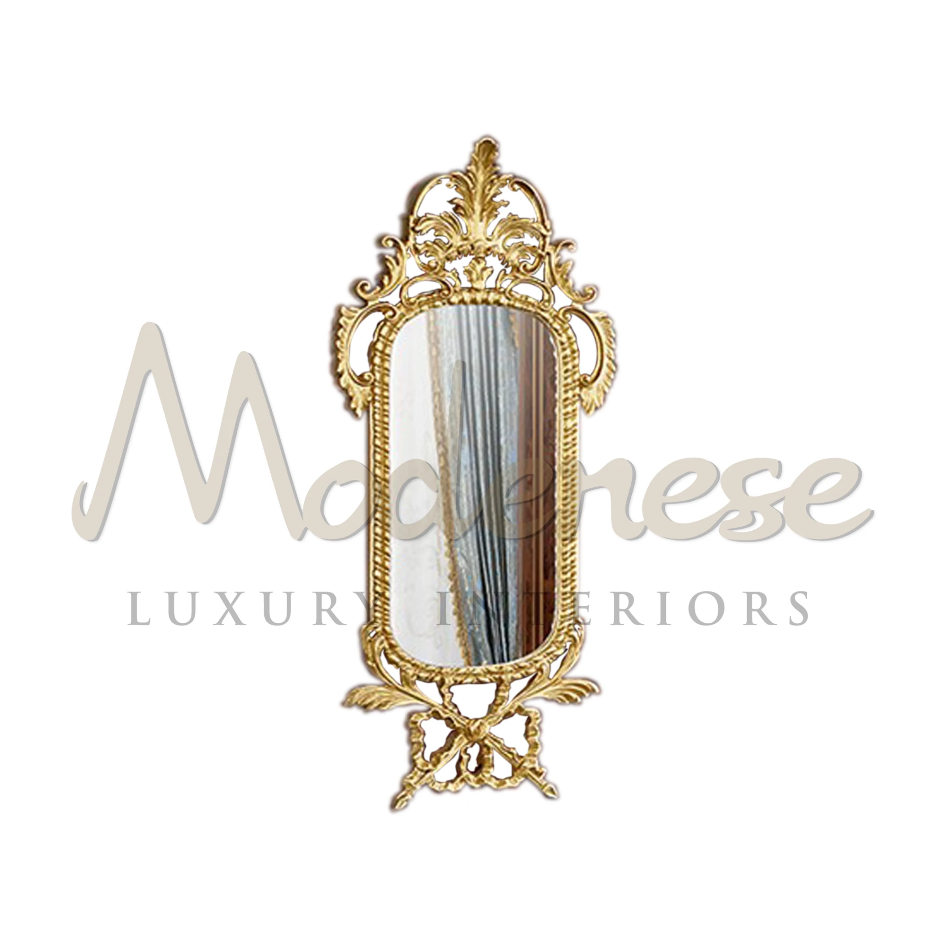 Bespoke Classic Mirror with sleek gold finish, a symbol of Modenese luxury interiors, perfect for sophisticated design.