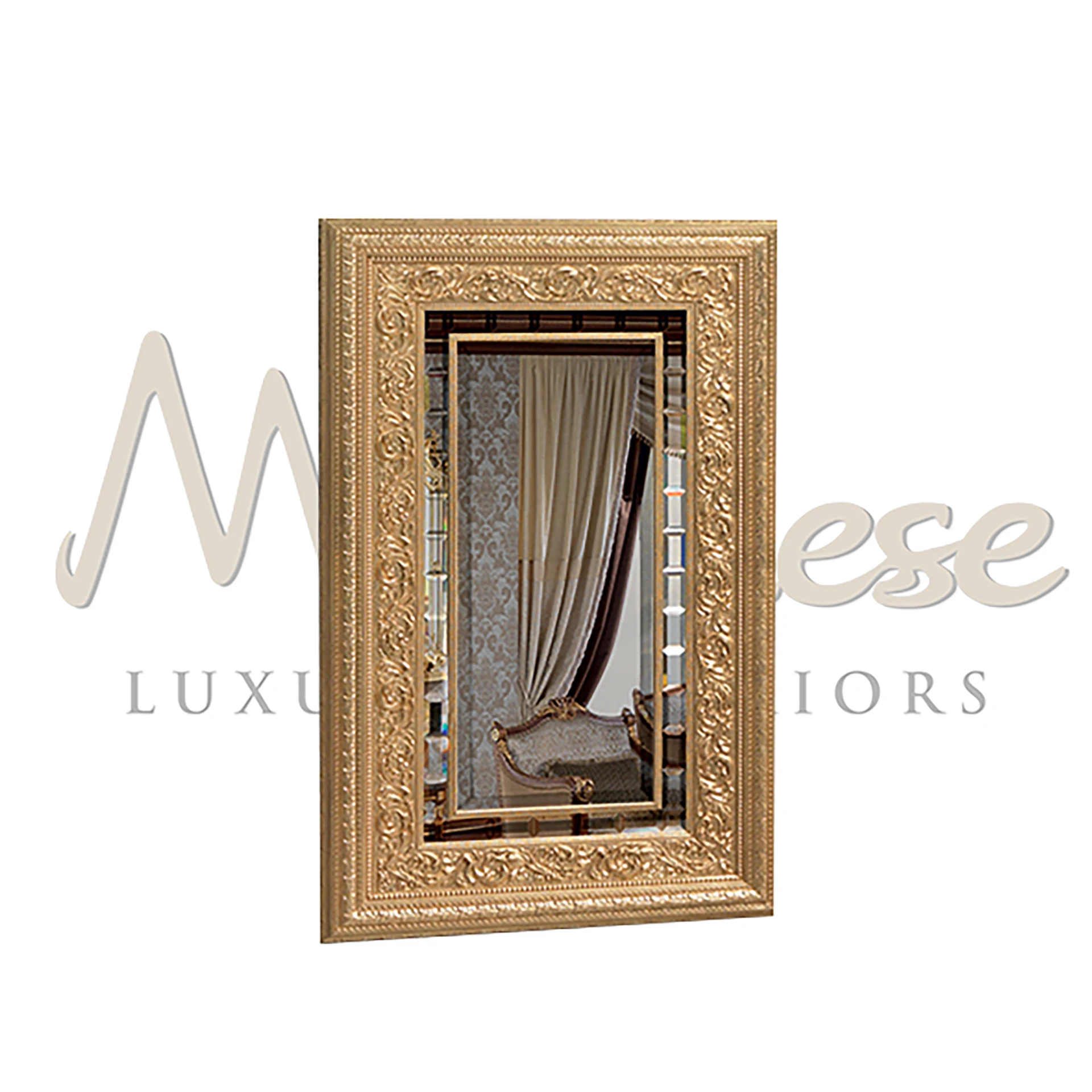 Classic Style Luxury Mirror with gold leaf finish, a symbol of sophistication, perfect for enhancing any interior design.