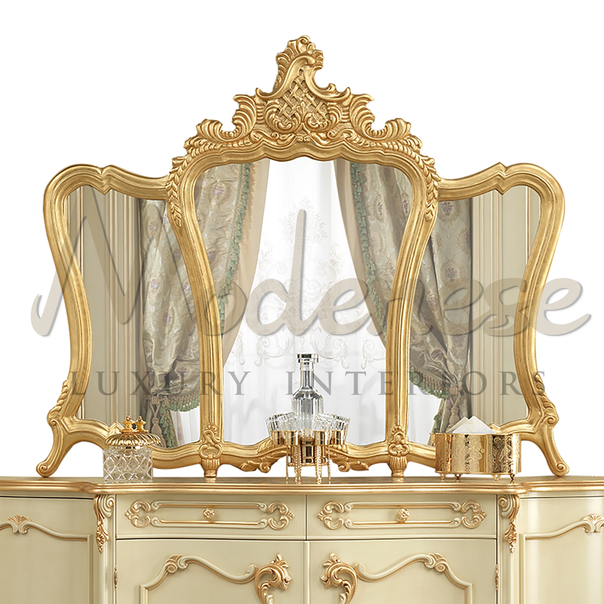 Elegant Rococo Style Wall Mirror, adorned with floral motifs and scrolls, epitomizing luxury in home decor.