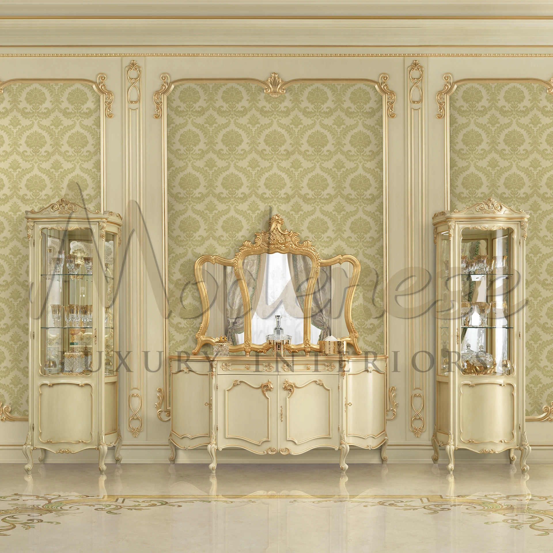 Crafted with opulence, this Rococo wall mirror features asymmetrical curves and intricate details for classic interiors.