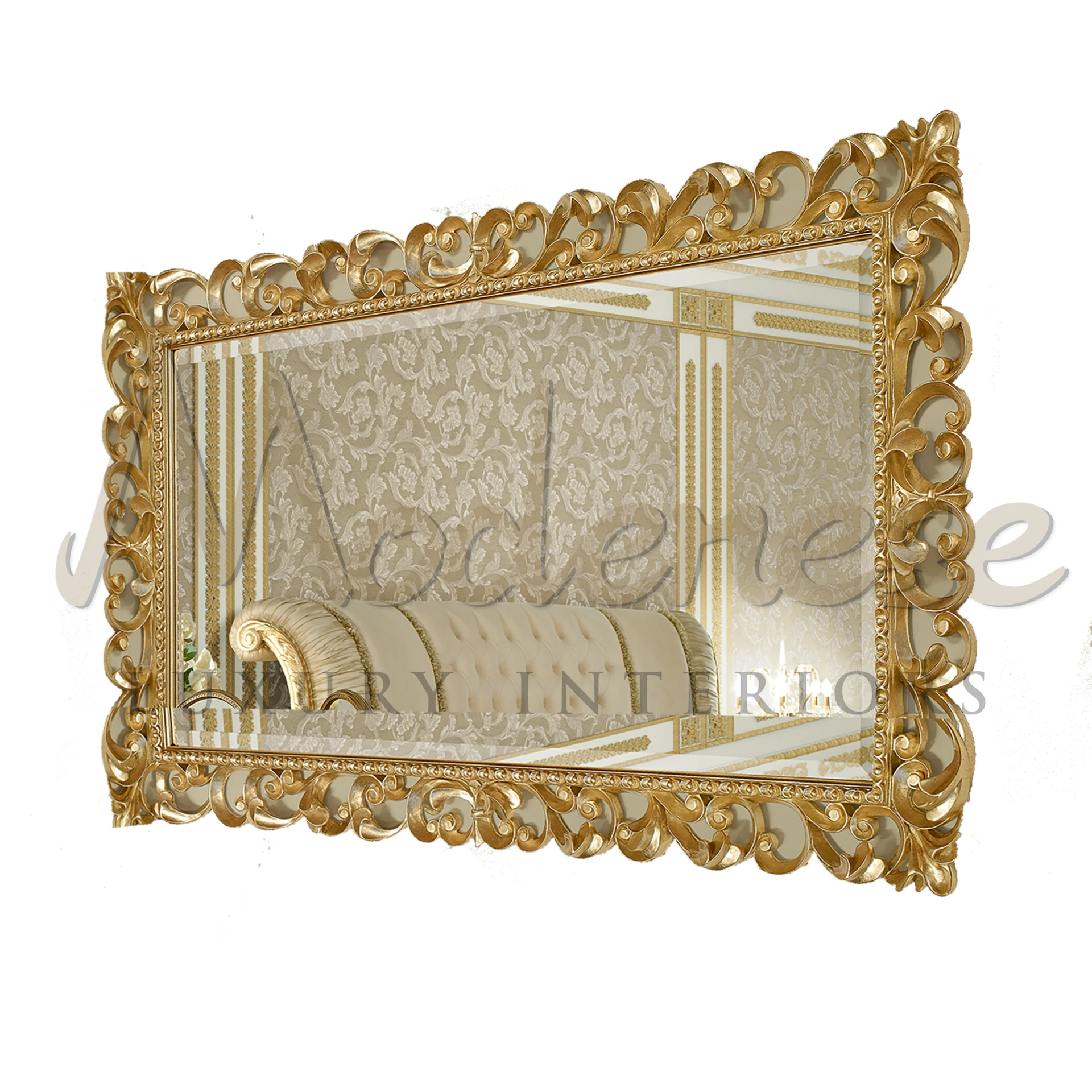 Exquisite hand-carved mirror with gold finish, a testament to traditional craftsmanship and classic style.