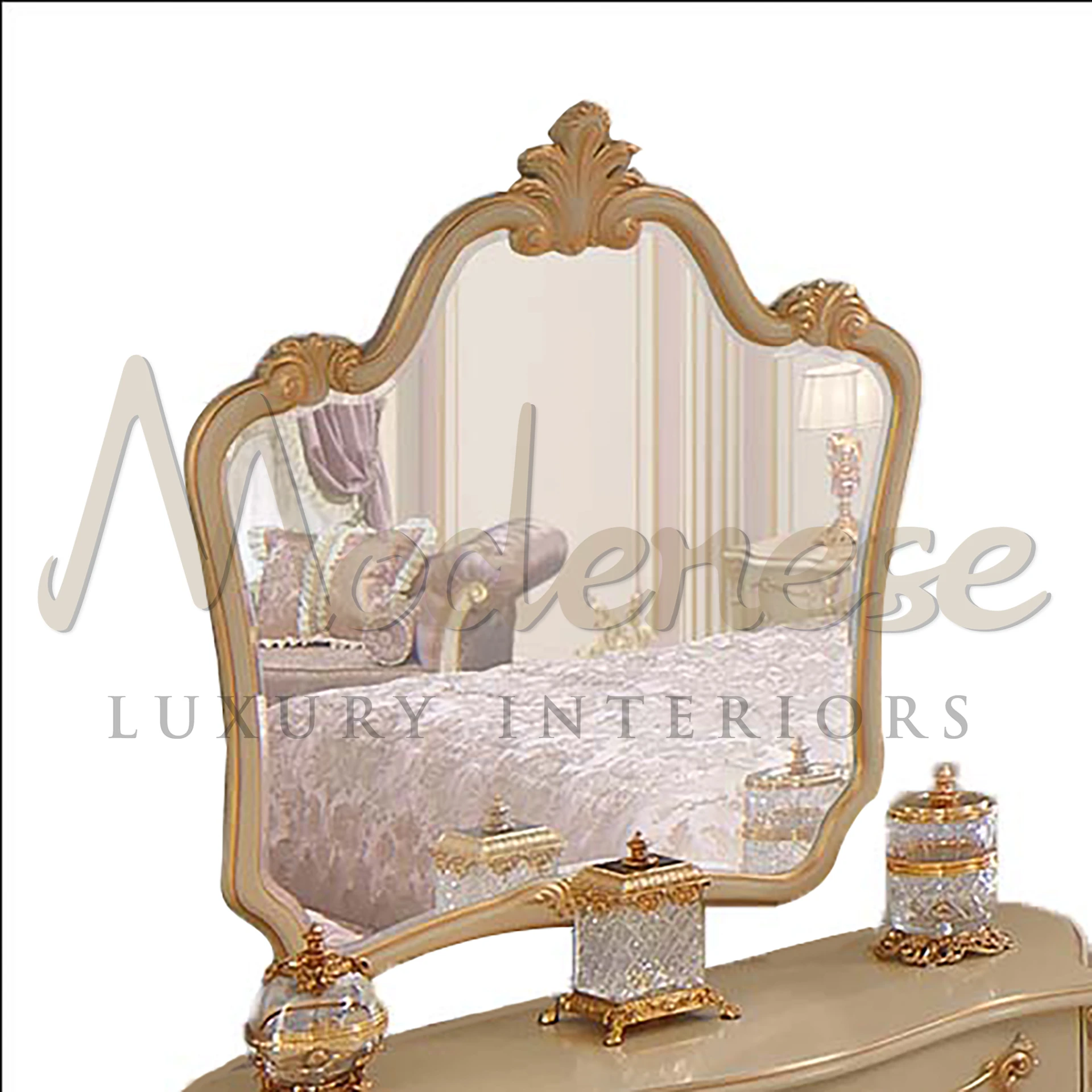 Marvelous Hand Carved Designer Mirror, a Modenese Furniture art piece, showcasing unique craftsmanship.
