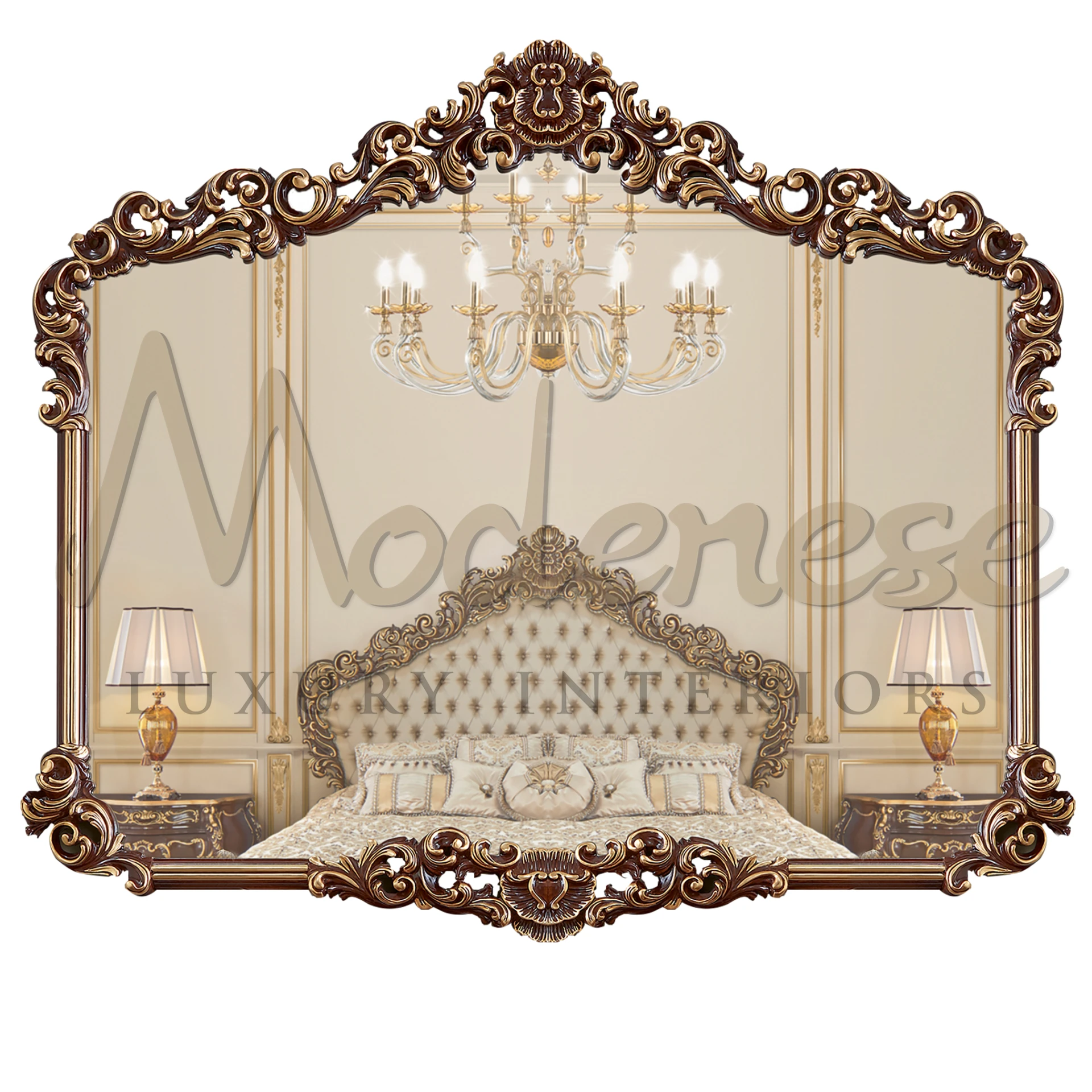 Rococo Style Wall Mirror with intricate carvings, embodying 18th-century French elegance and luxury.